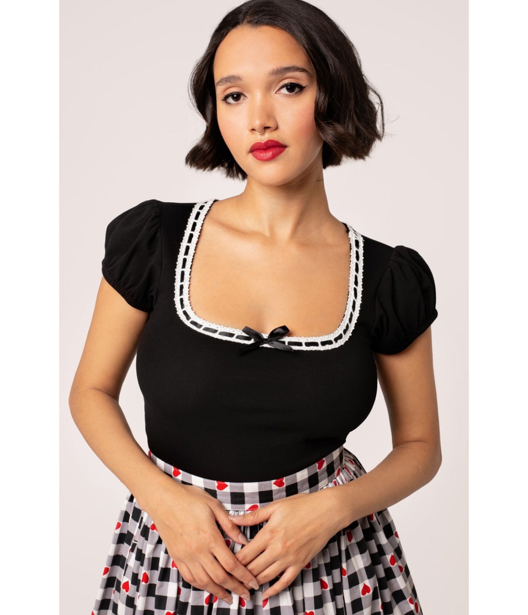 Hell Bunny Black Gracie Top - Medium