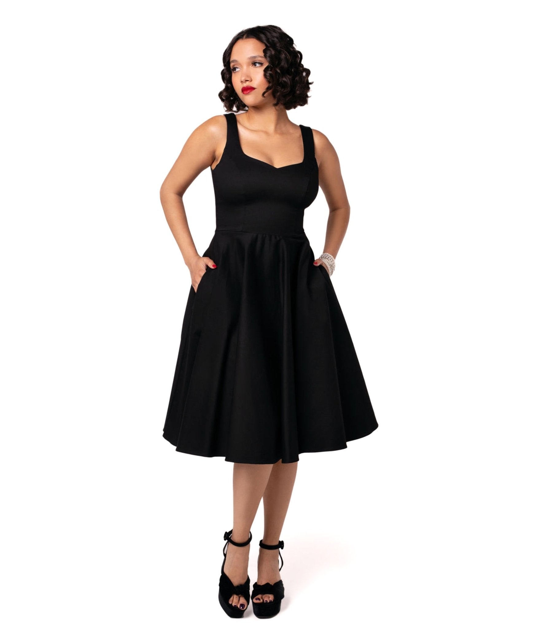 Hell Bunny Black Heidi Cotton Swing Dress - Unique Vintage - Womens, DRESSES, SWING