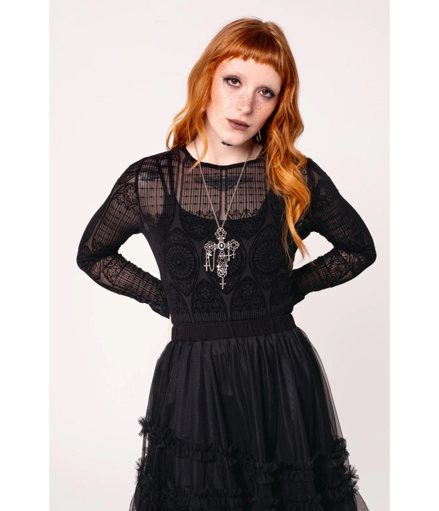 Hell Bunny Black Mesh Mea Culpa Top – Unique Vintage