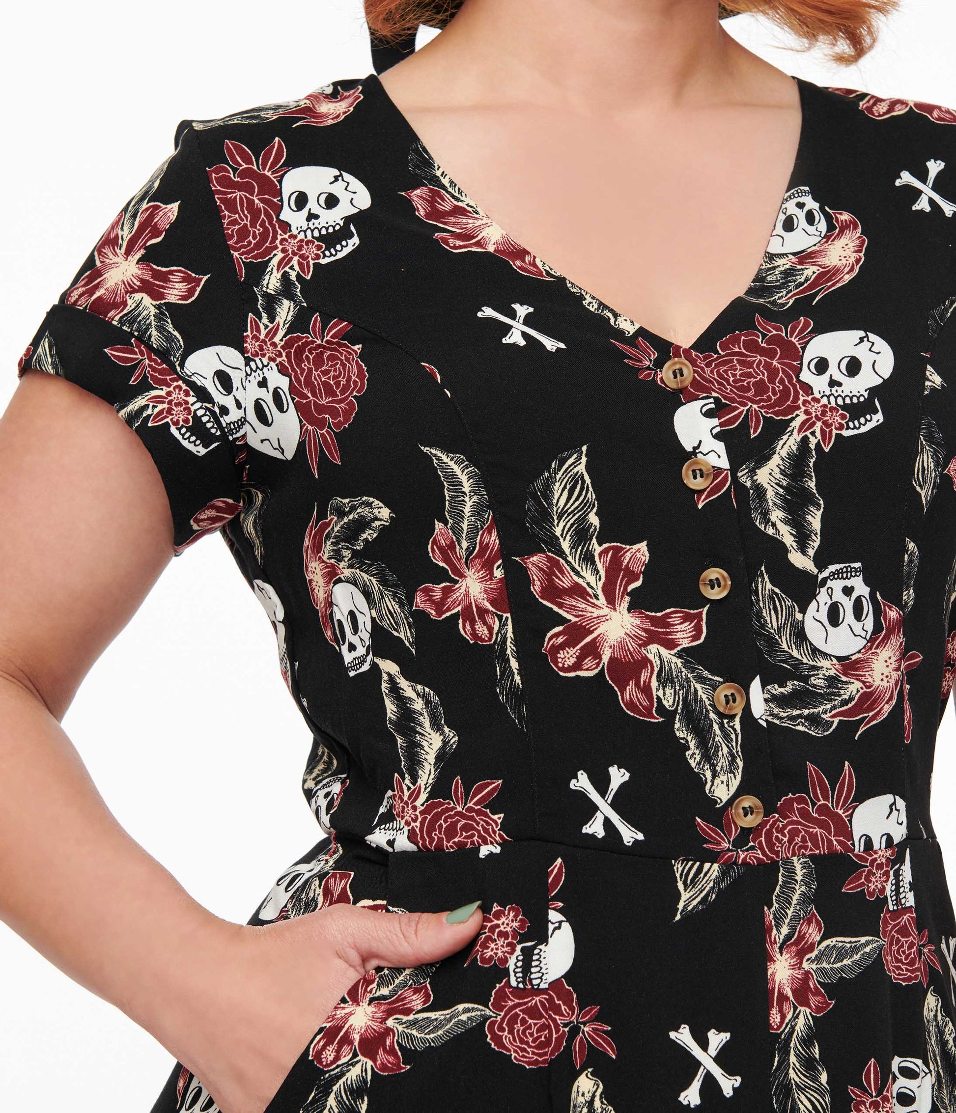 Hell Bunny Black Skull & Bone Print Alani Jumpsuit - Unique Vintage - Womens, BOTTOMS, ROMPERS AND JUMPSUITS