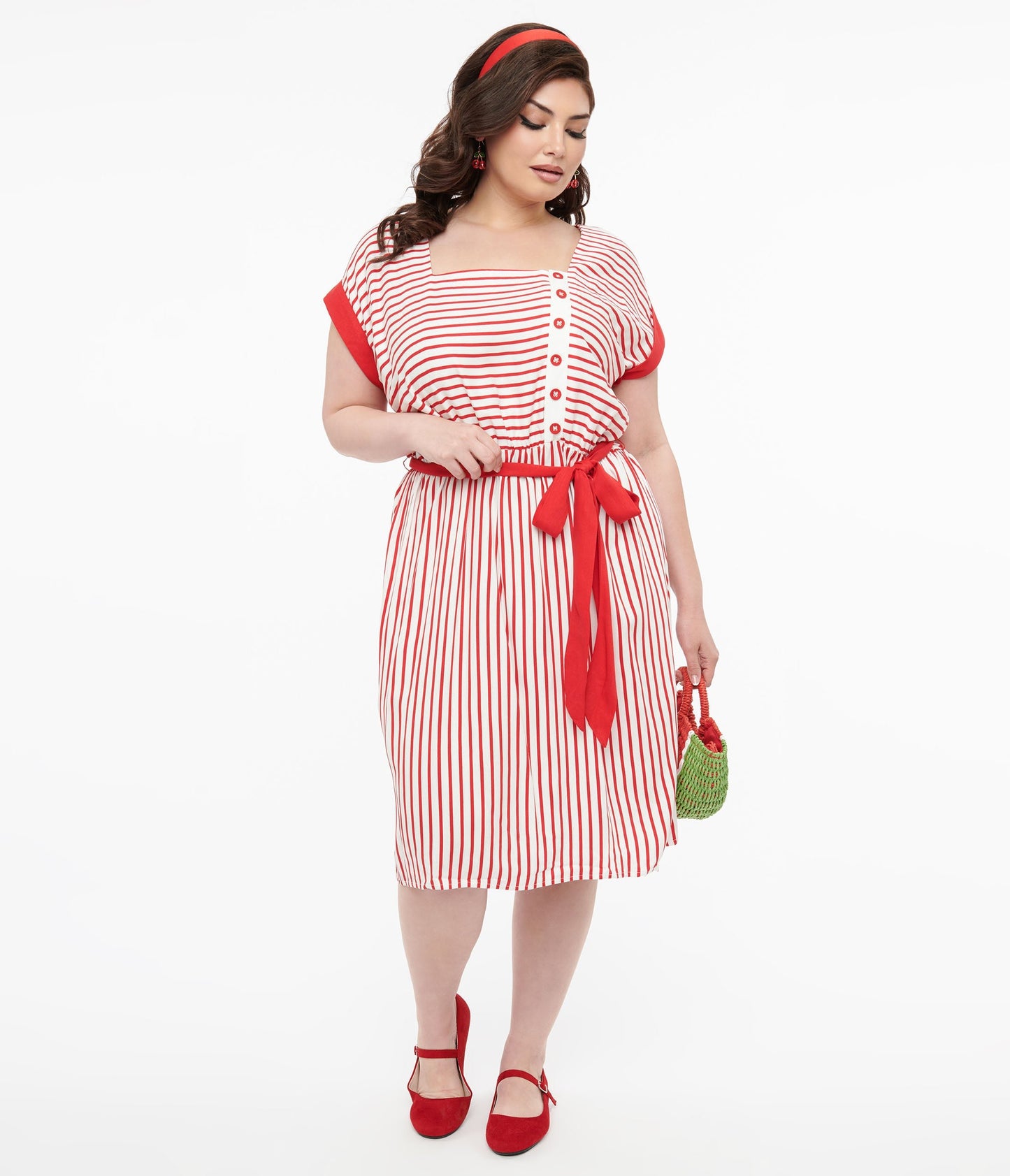 Hell Bunny Plus Size 1940s Red & White Stripe Ahoy Dress - Unique Vintage - Womens, DRESSES, SHIFTS