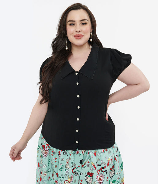 Hell Bunny Plus Size 1950s Black Maddy Blouse – Unique Vintage