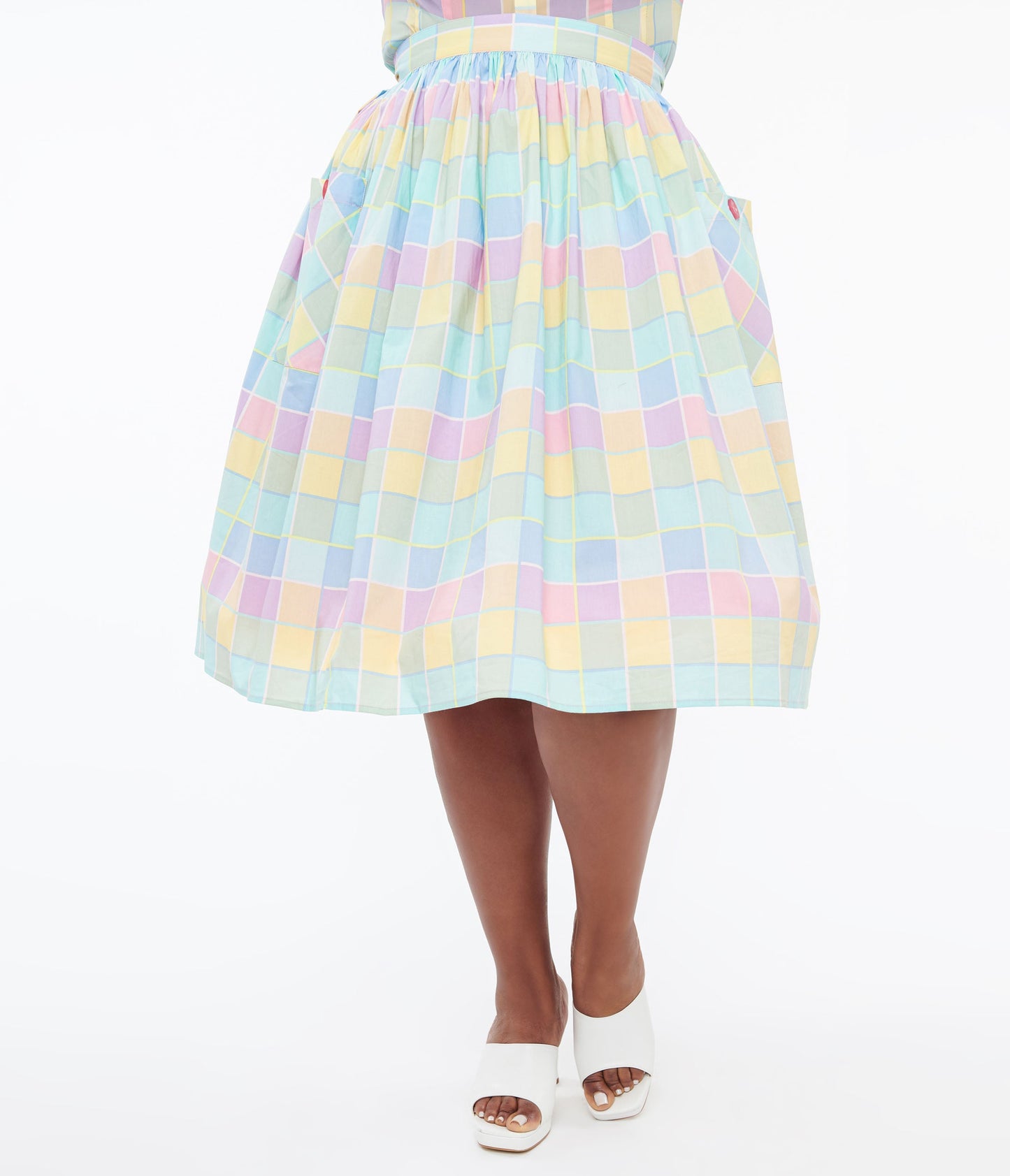 Hell Bunny Plus Size 1950s Pastel Check Cotton Skye Swing Skirt - Unique Vintage - Womens, BOTTOMS, SKIRTS