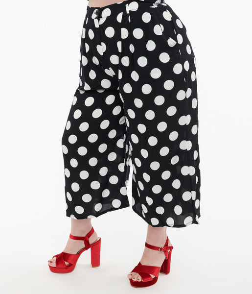 Hell Bunny Plus Size 1960s Black & White Polka Dot Cropped