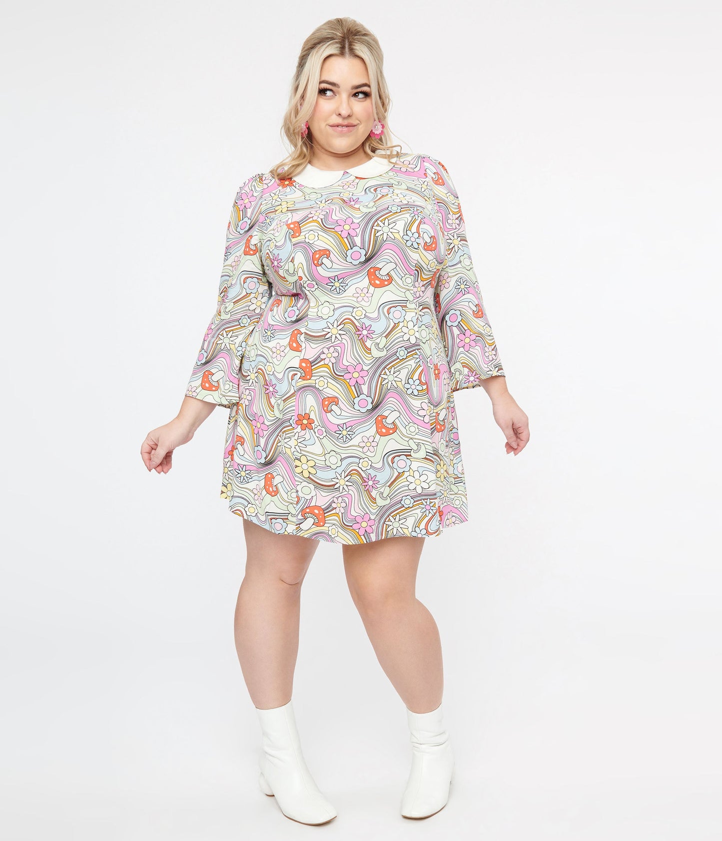 Hell Bunny Plus Size 1960s Pastel Rainbow Hazy Daze Floral Shift Dress - Unique Vintage - Womens, DRESSES, SHIFTS