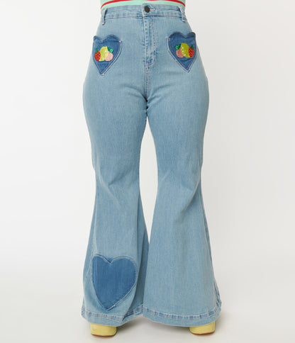 Hell Bunny Plus Size 1970s Light Blue Denim Molly Jeans - Unique Vintage - Womens, BOTTOMS, JEANS