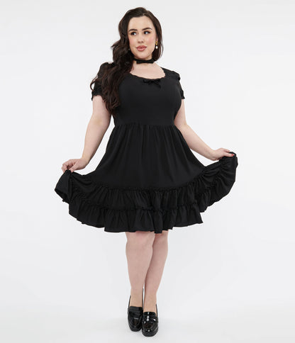Hell Bunny Plus Size Black Annette Mini Dress - Unique Vintage - Womens, DRESSES, SWING