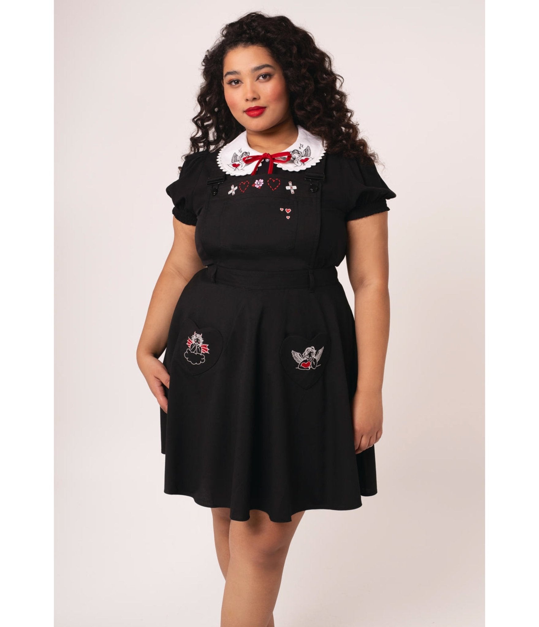 Hell Bunny Plus Size Black Cupid Pinafore Skirt – Unique Vintage