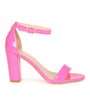 Hot Pink Patent Leatherette Block Heel Sandals