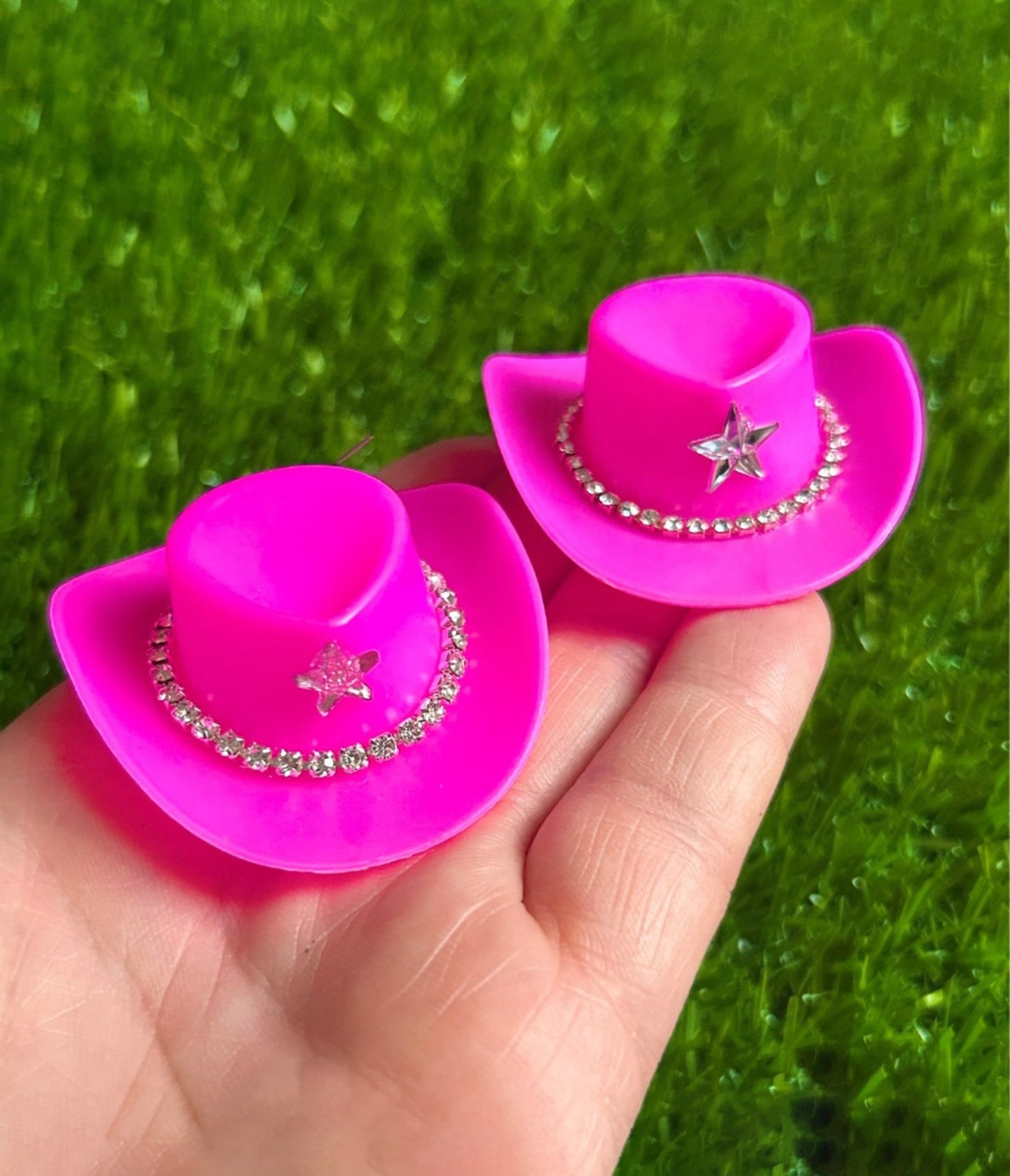 Hot Pink Rhinestone Cowboy Hat Earrings - Unique Vintage - Womens, ACCESSORIES, JEWELRY