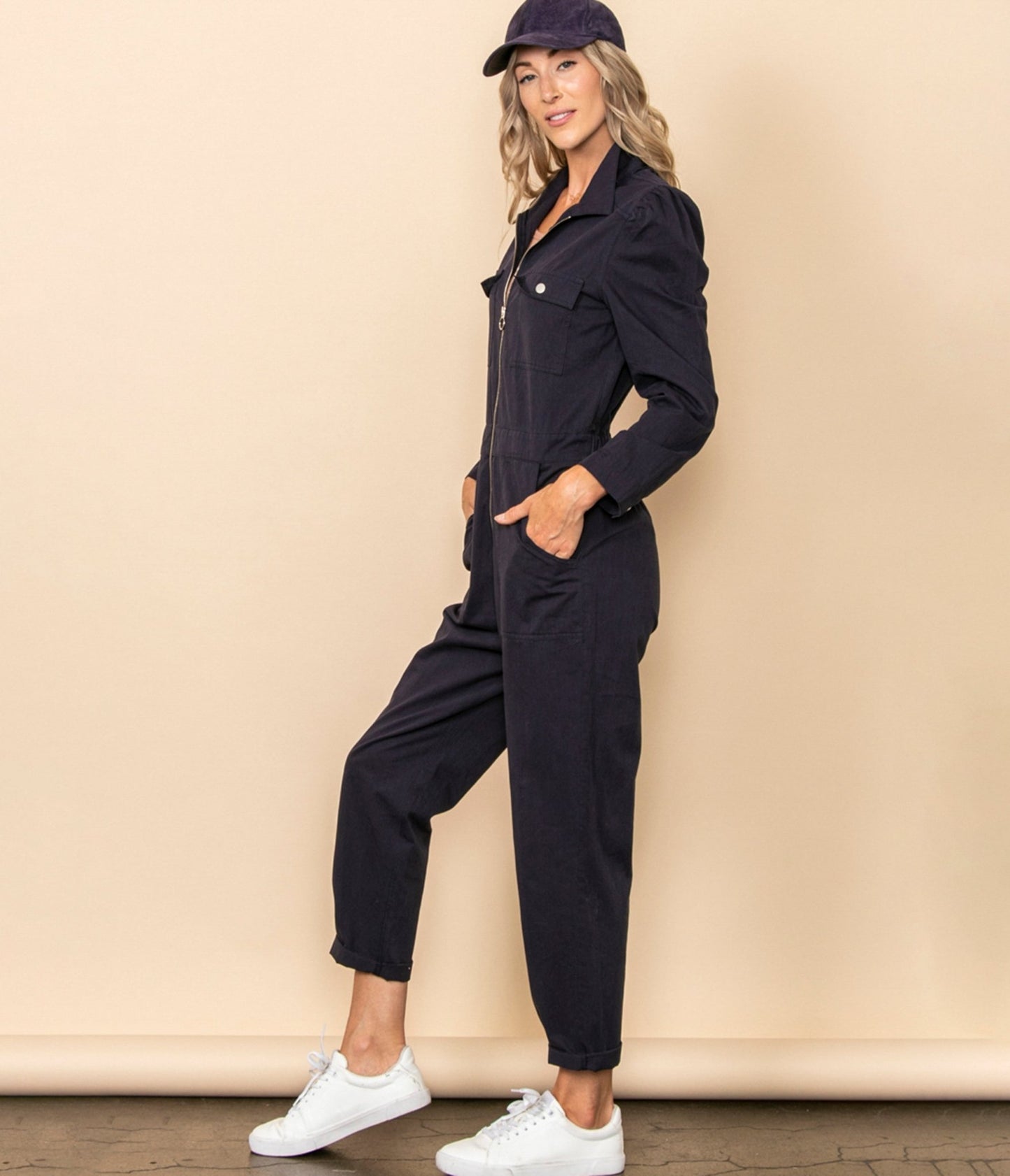 Indigo Blue Cotton Utility Jumpsuit - Unique Vintage - Womens, BOTTOMS, ROMPERS AND JUMPSUITS