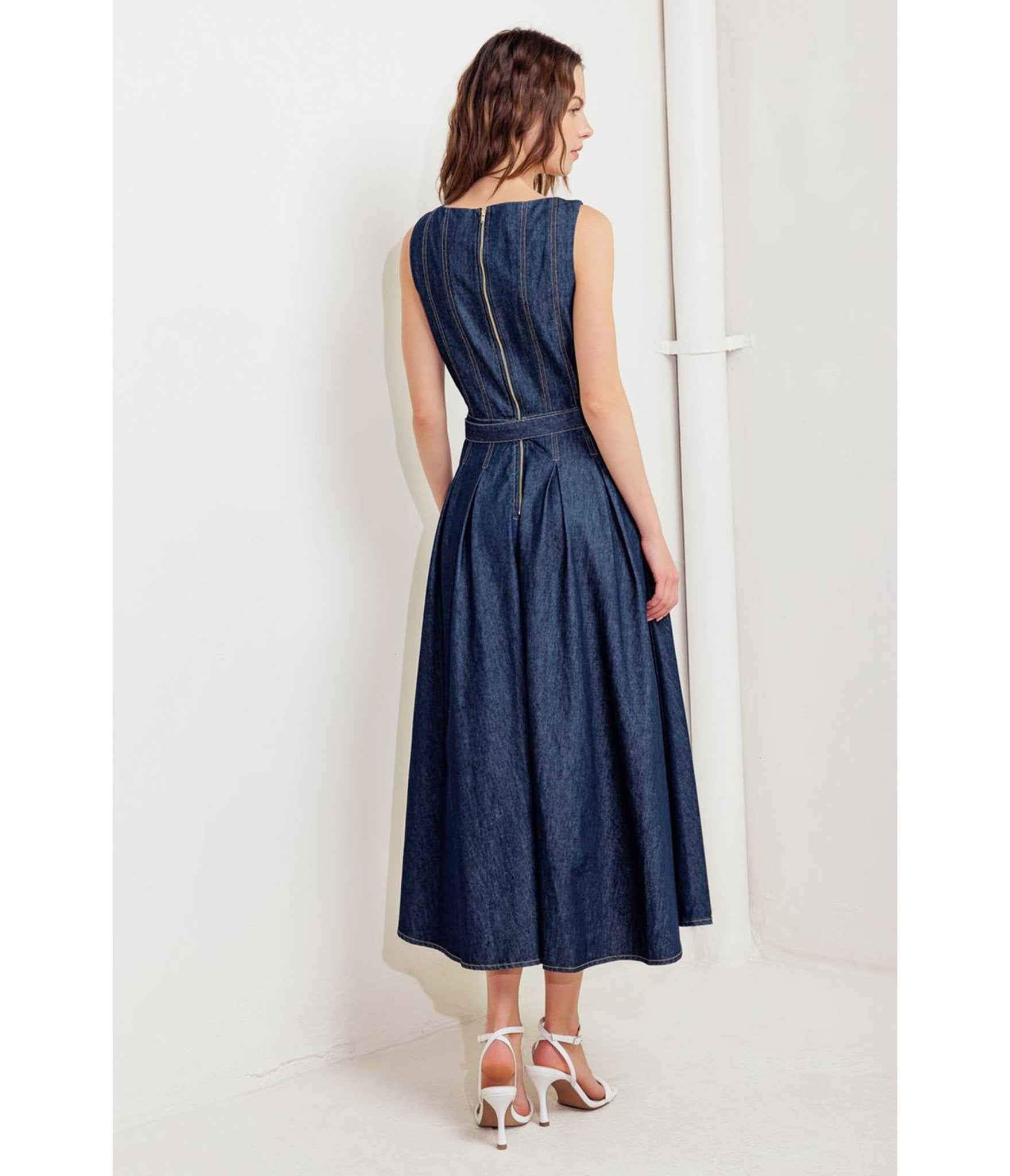 Indigo Denim Moonlight Serenade Midi Dress - Unique Vintage - Womens, DRESSES, MIDI
