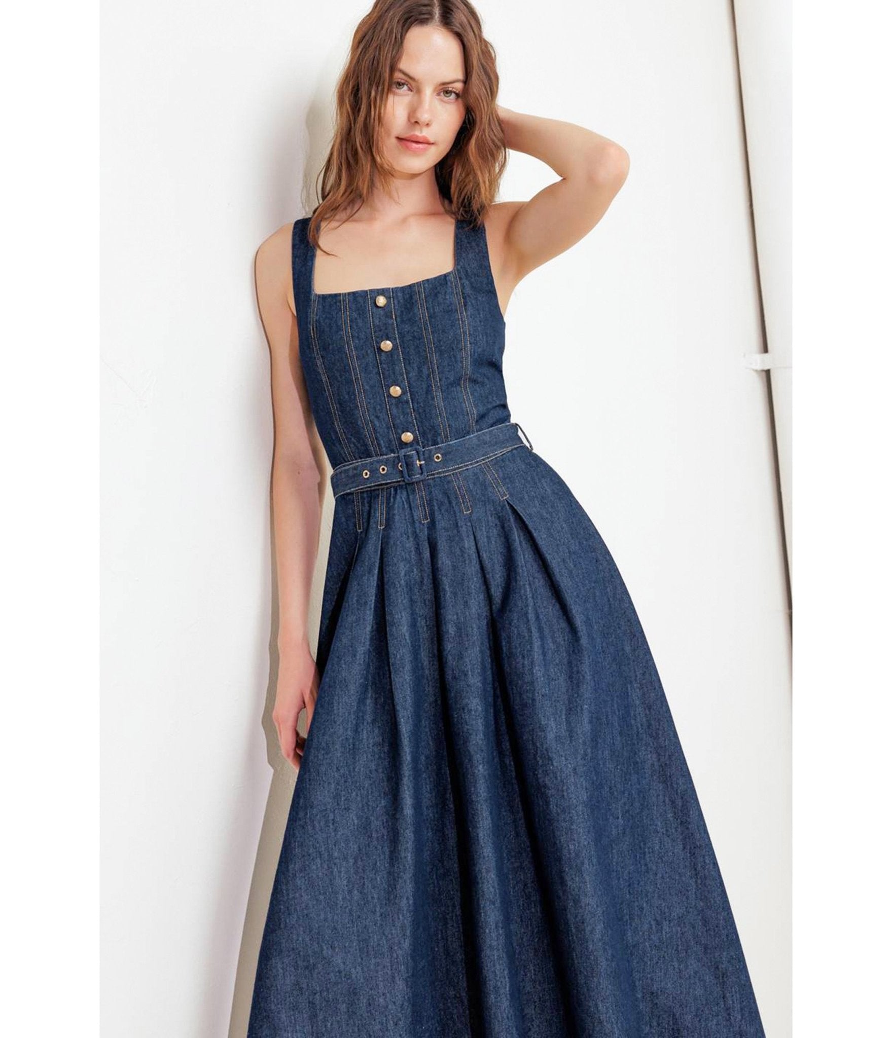 Indigo Denim Moonlight Serenade Midi Dress - Unique Vintage - Womens, DRESSES, MIDI