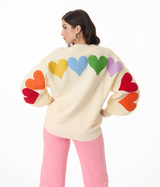 Ivory & Rainbow Heart Shaped Patch Sweater – Unique Vintage