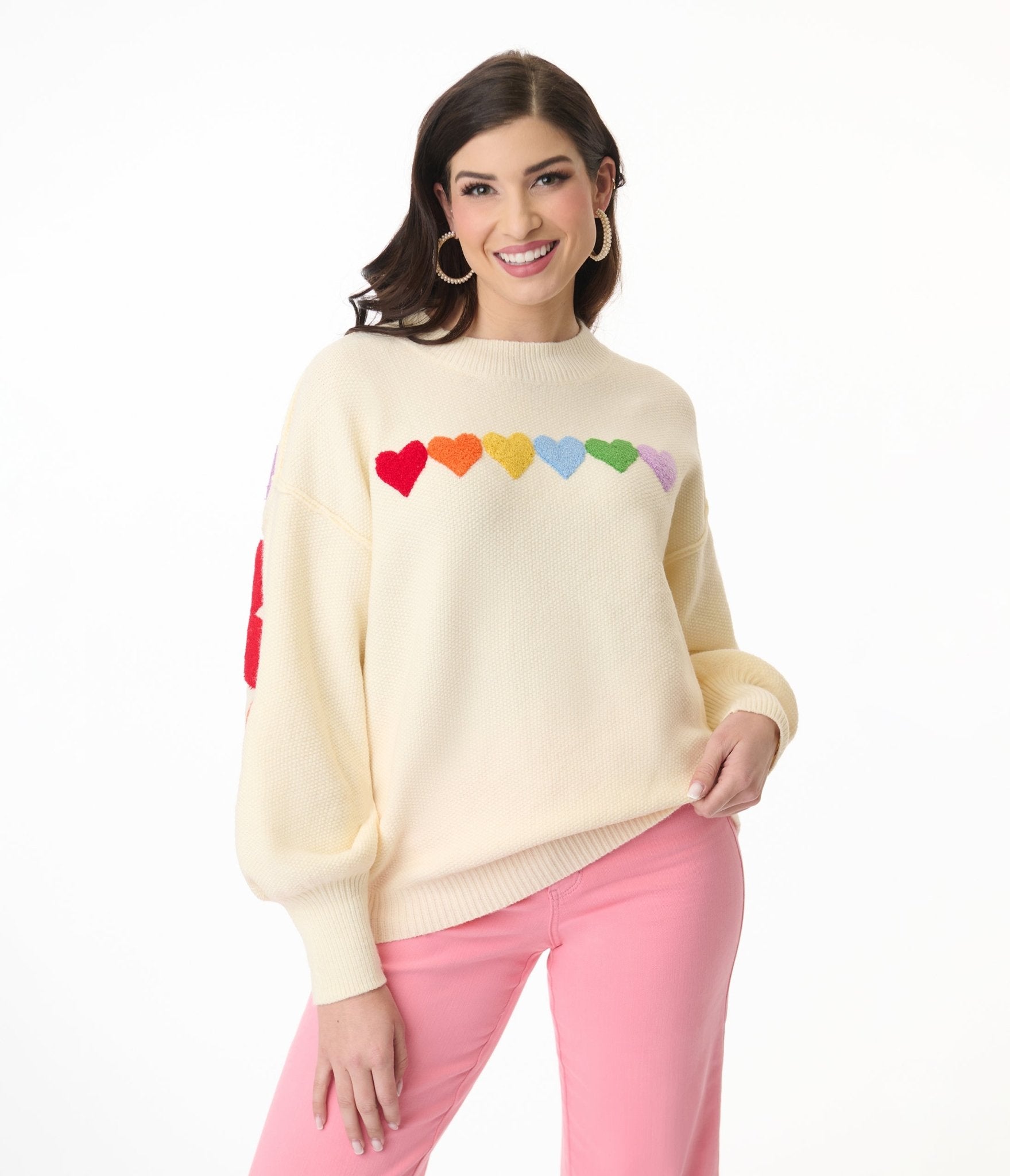 Ivory & Rainbow Heart Shaped Patch Sweater - Unique Vintage - Womens, TOPS, SWEATERS