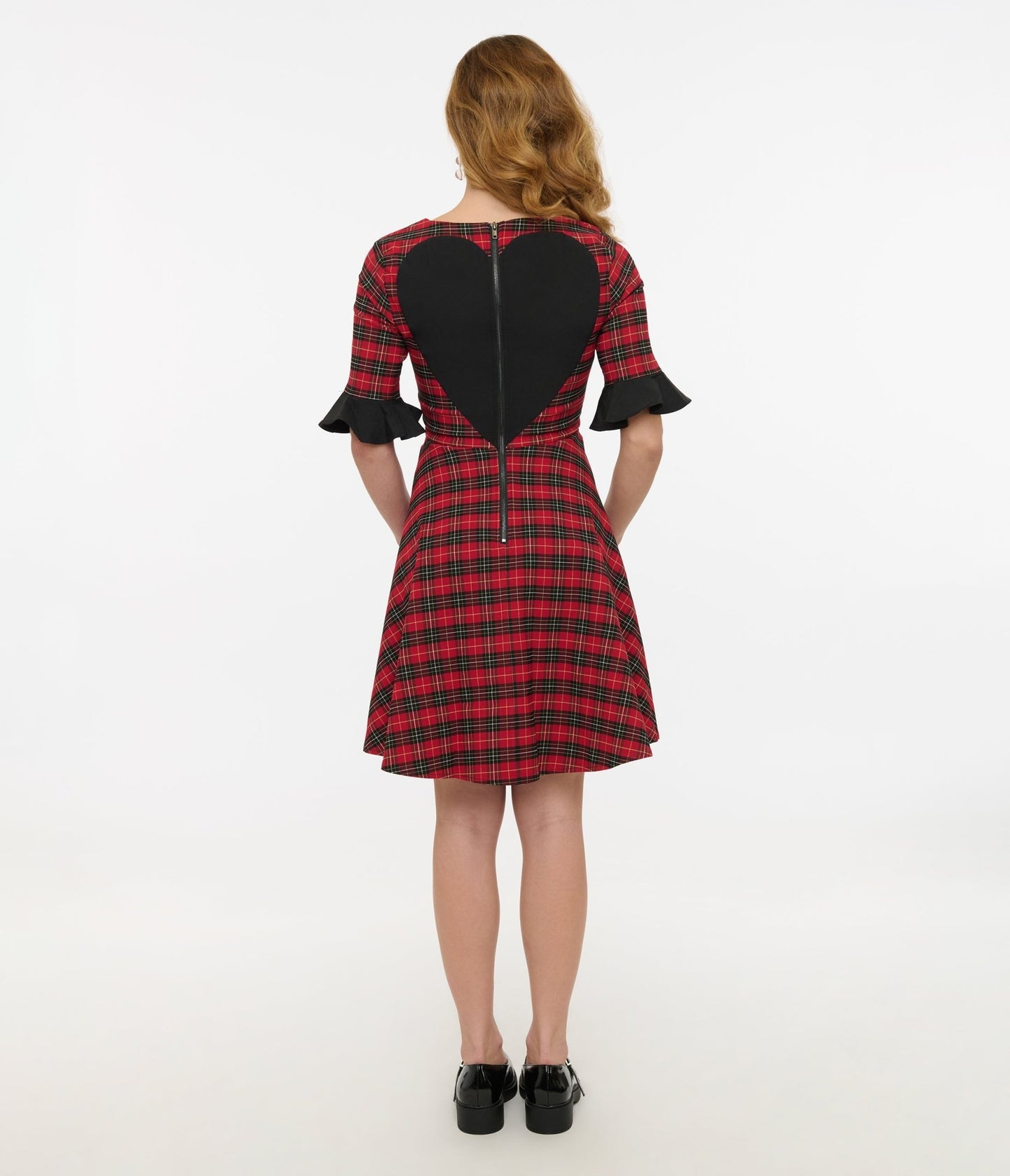 Jawbreaker Red Tartan & Black Heart Mini Dress - Unique Vintage - Womens, DRESSES, SHIFTS