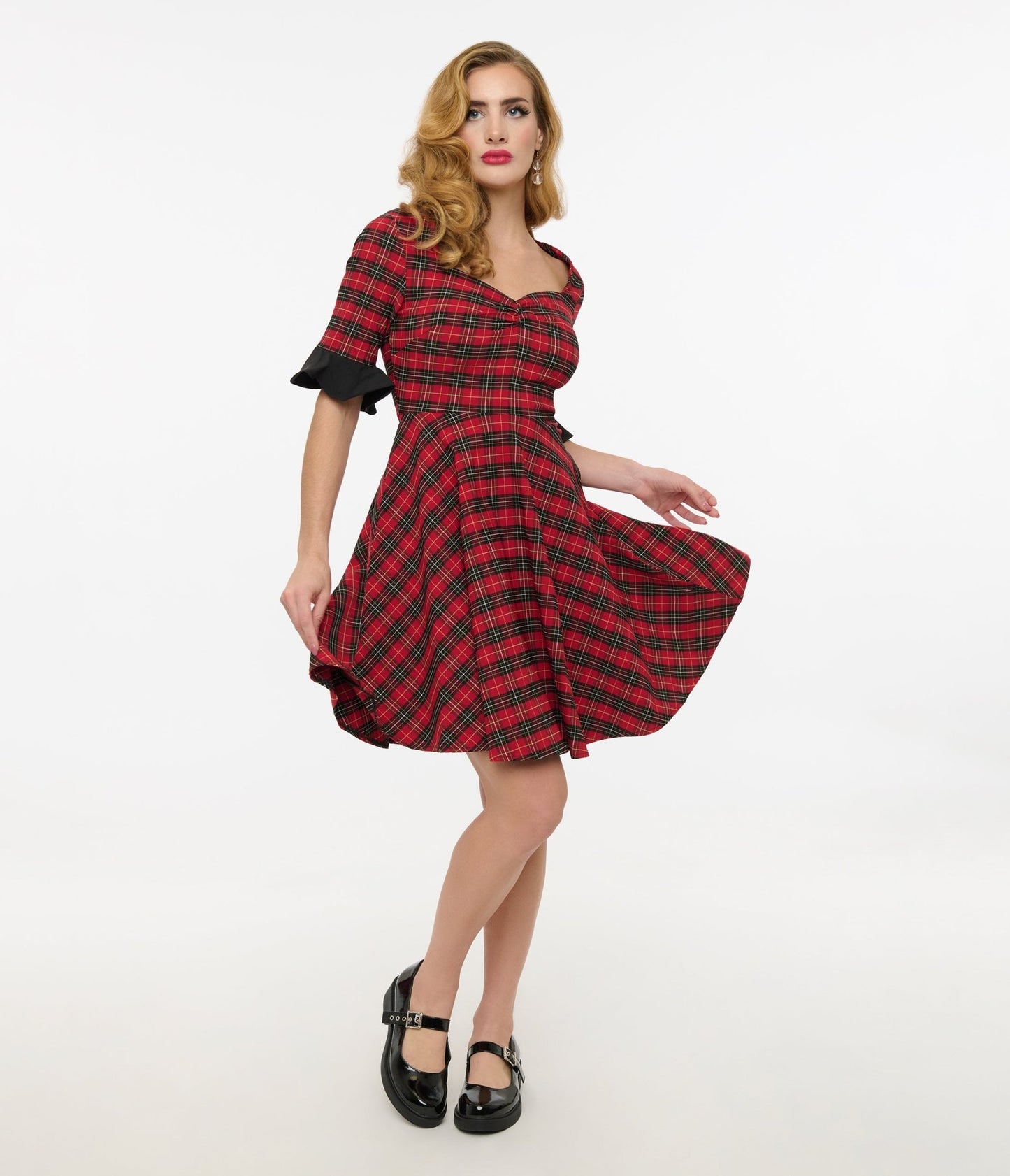 Jawbreaker Red Tartan & Black Heart Mini Dress - Unique Vintage - Womens, DRESSES, SHIFTS