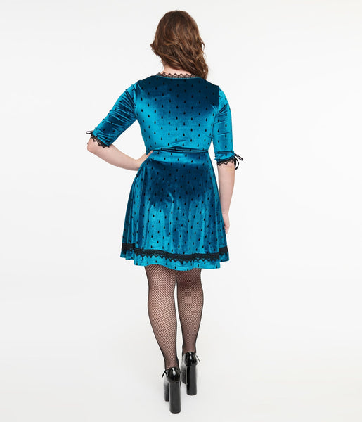 Jawbreaker Teal & Black Teardrop Velvet Mini Dress – Unique