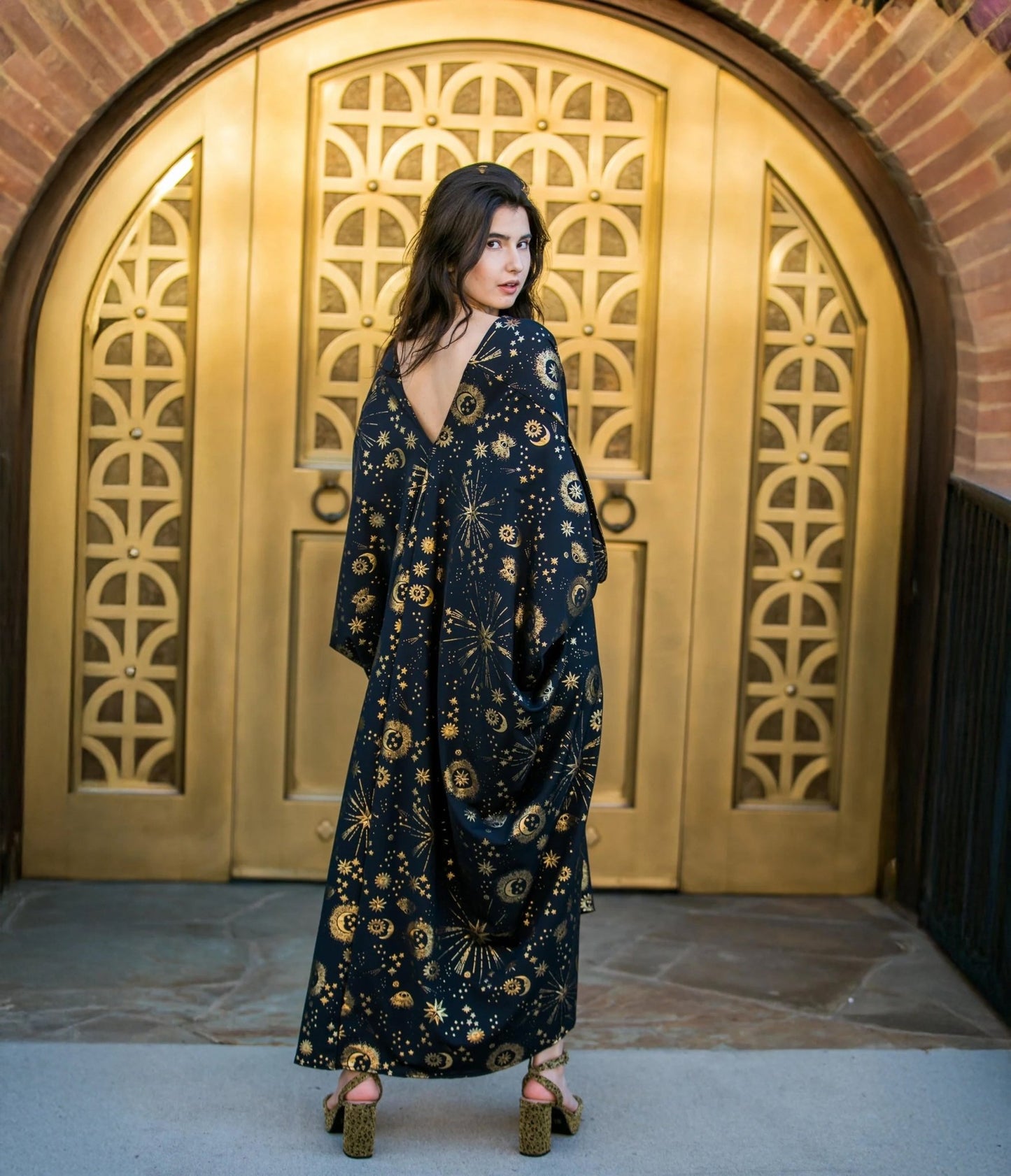 Jennafer Grace Black & Gold Celestia Caftan - Unique Vintage - Womens, DRESSES, CAFTAN