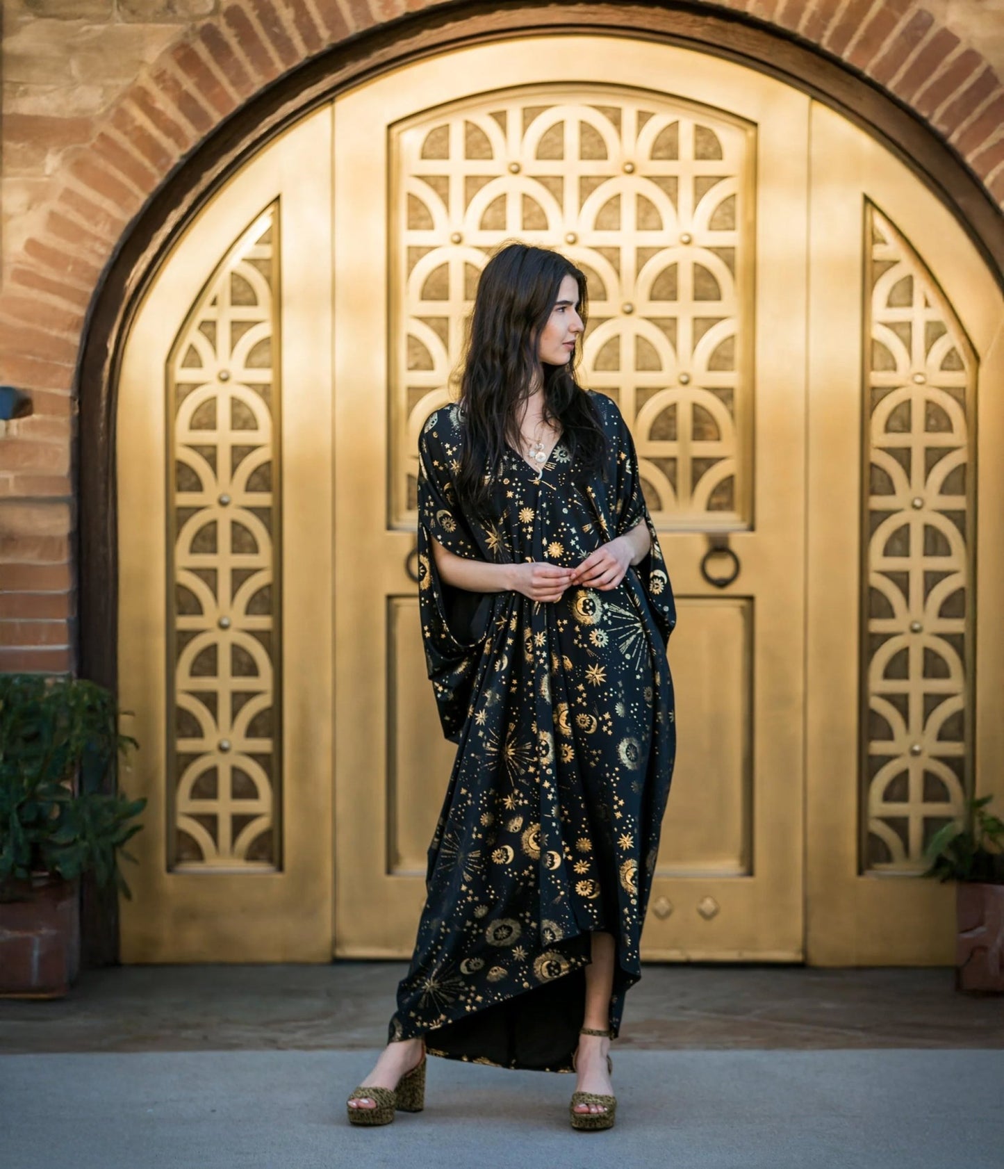 Jennafer Grace Black & Gold Celestia Caftan - Unique Vintage - Womens, DRESSES, CAFTAN