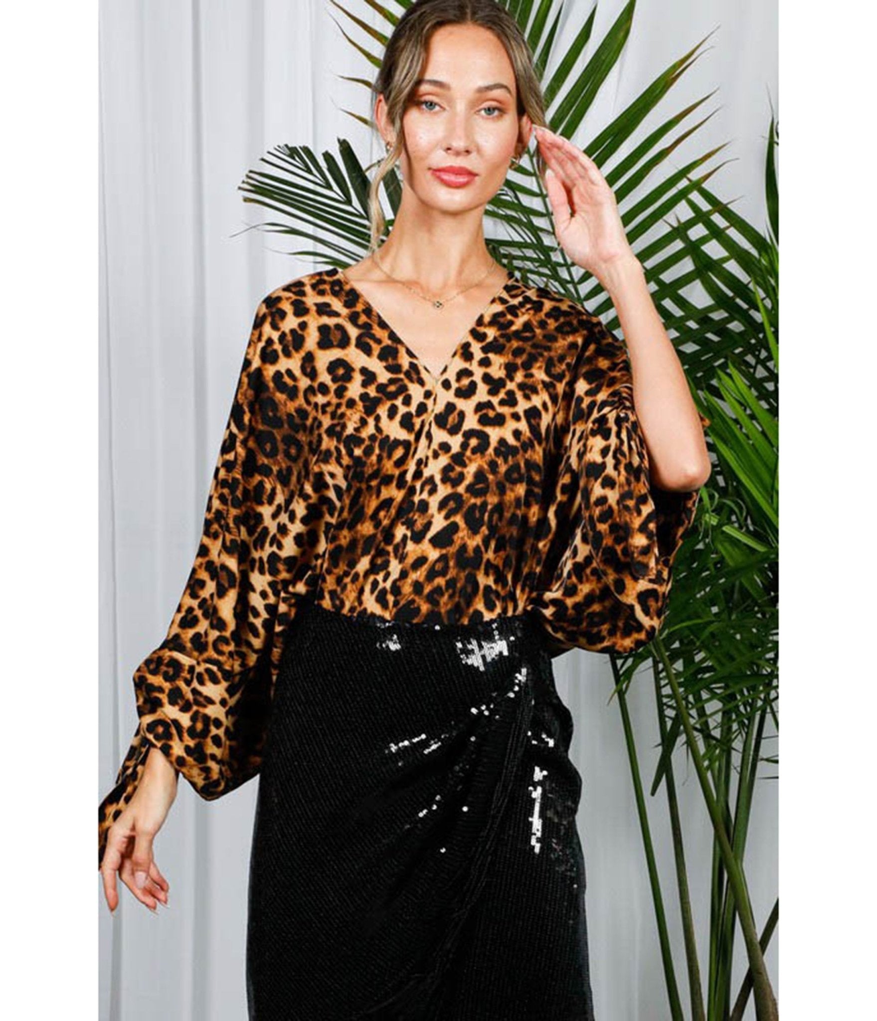 Leopard Print Dolman Sleeve Blouse - Unique Vintage - Womens, TOPS, SHIRTS