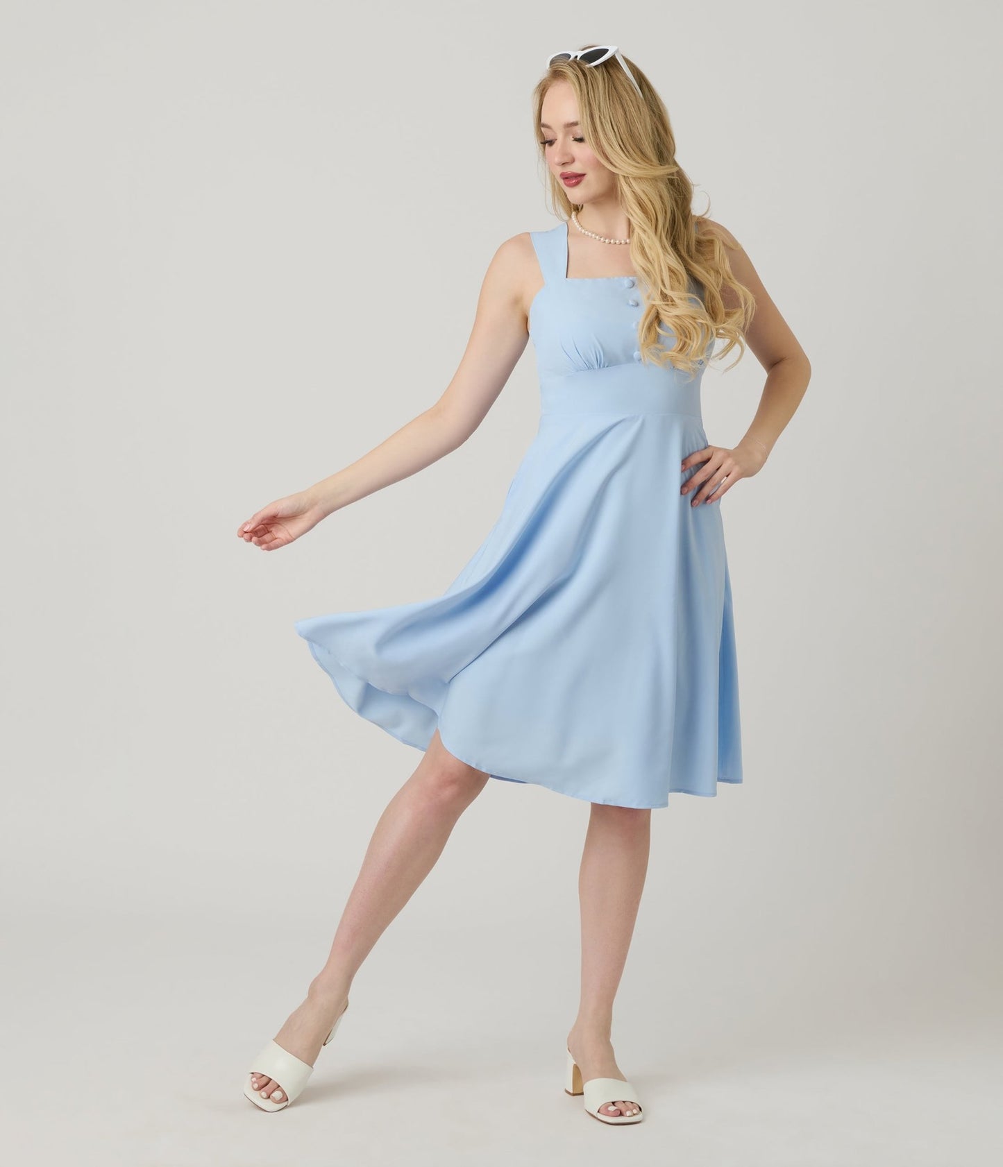 Light Blue Sleeveless Fit & Flare Dress - Unique Vintage - Womens, DRESSES, FIT AND FLARE