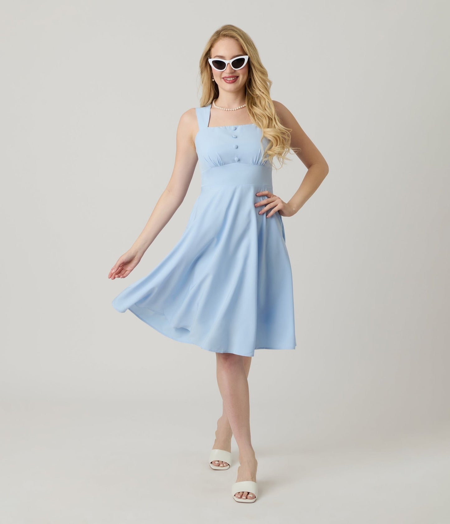 Light Blue Sleeveless Fit & Flare Dress - Unique Vintage - Womens, DRESSES, FIT AND FLARE