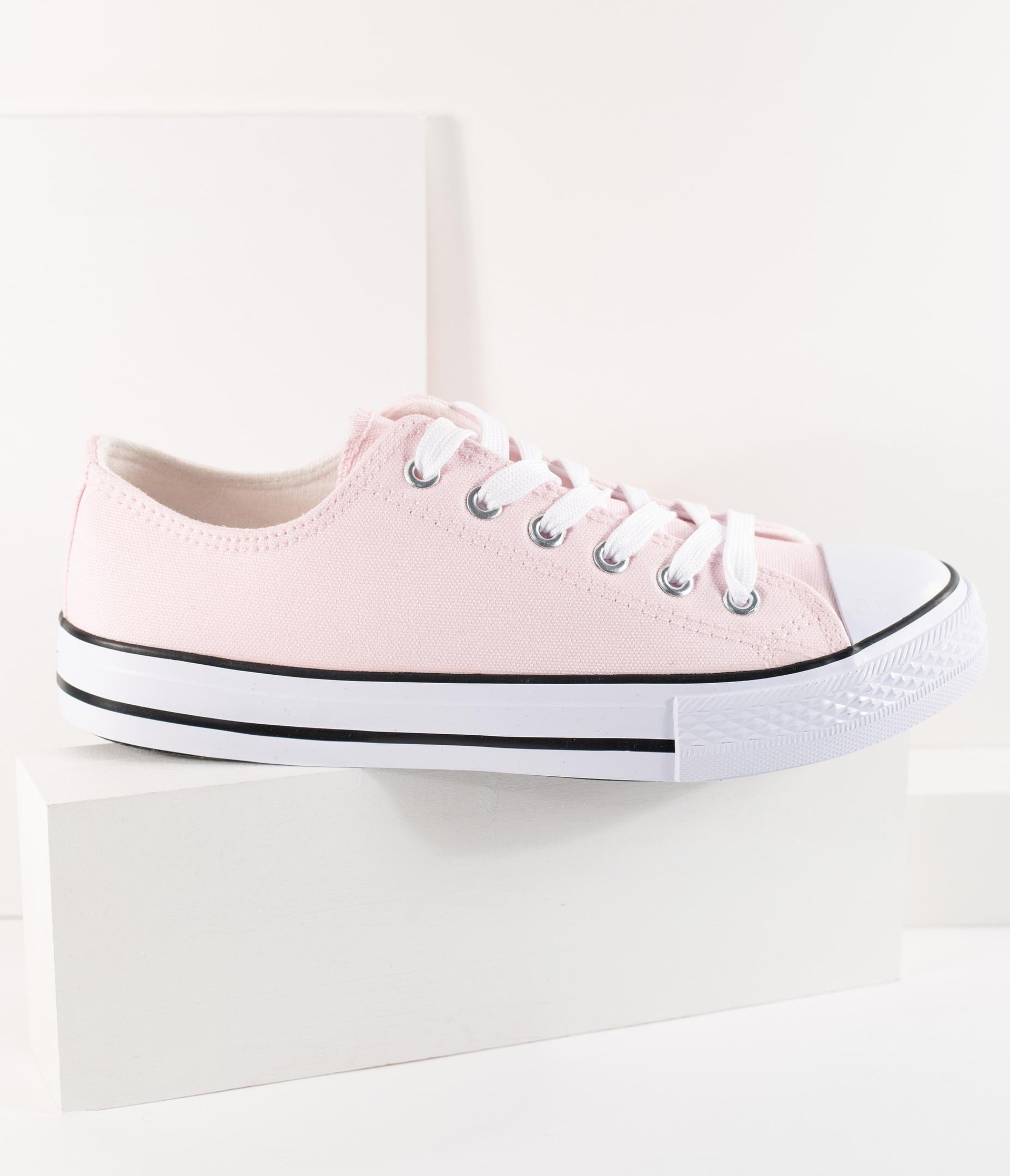 Light Pink Lace Up Canvas Sneakers - Unique Vintage - Womens, SHOES, SNEAKERS