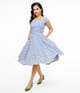 Magnolia Place 1950s Blue Floral Gingham Anna Swing Dress