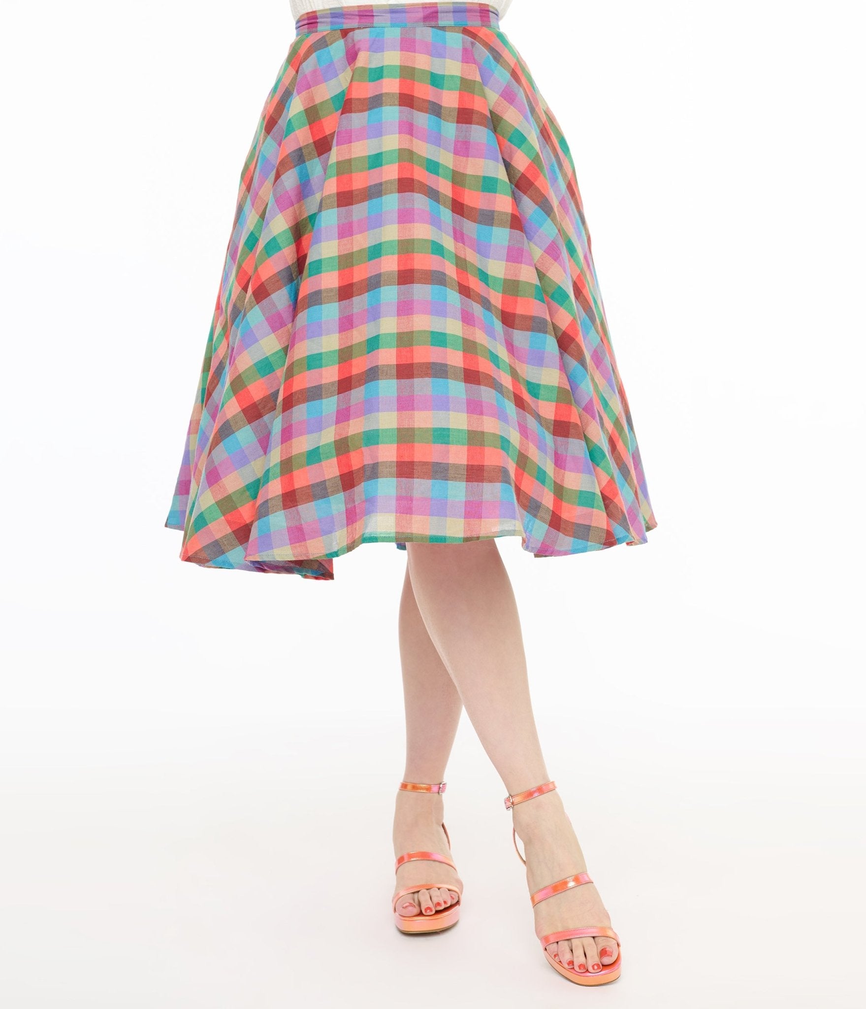 Magnolia Place 1950s Multicolor Madras Plaid Cotton Sally Swing Skirt - Unique Vintage - Womens, BOTTOMS, SKIRTS