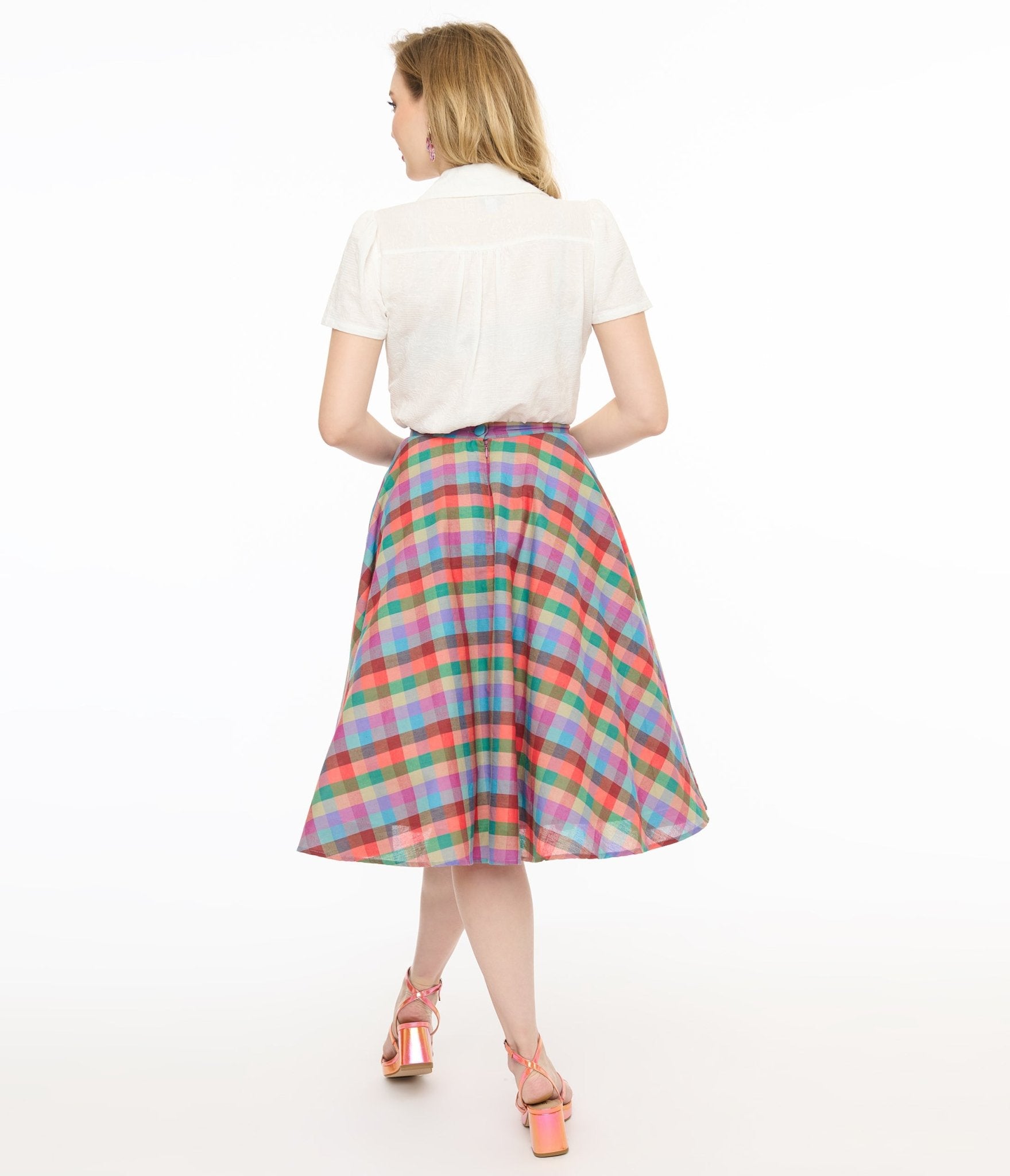 Magnolia Place 1950s Multicolor Madras Plaid Cotton Sally Swing Skirt - Unique Vintage - Womens, BOTTOMS, SKIRTS
