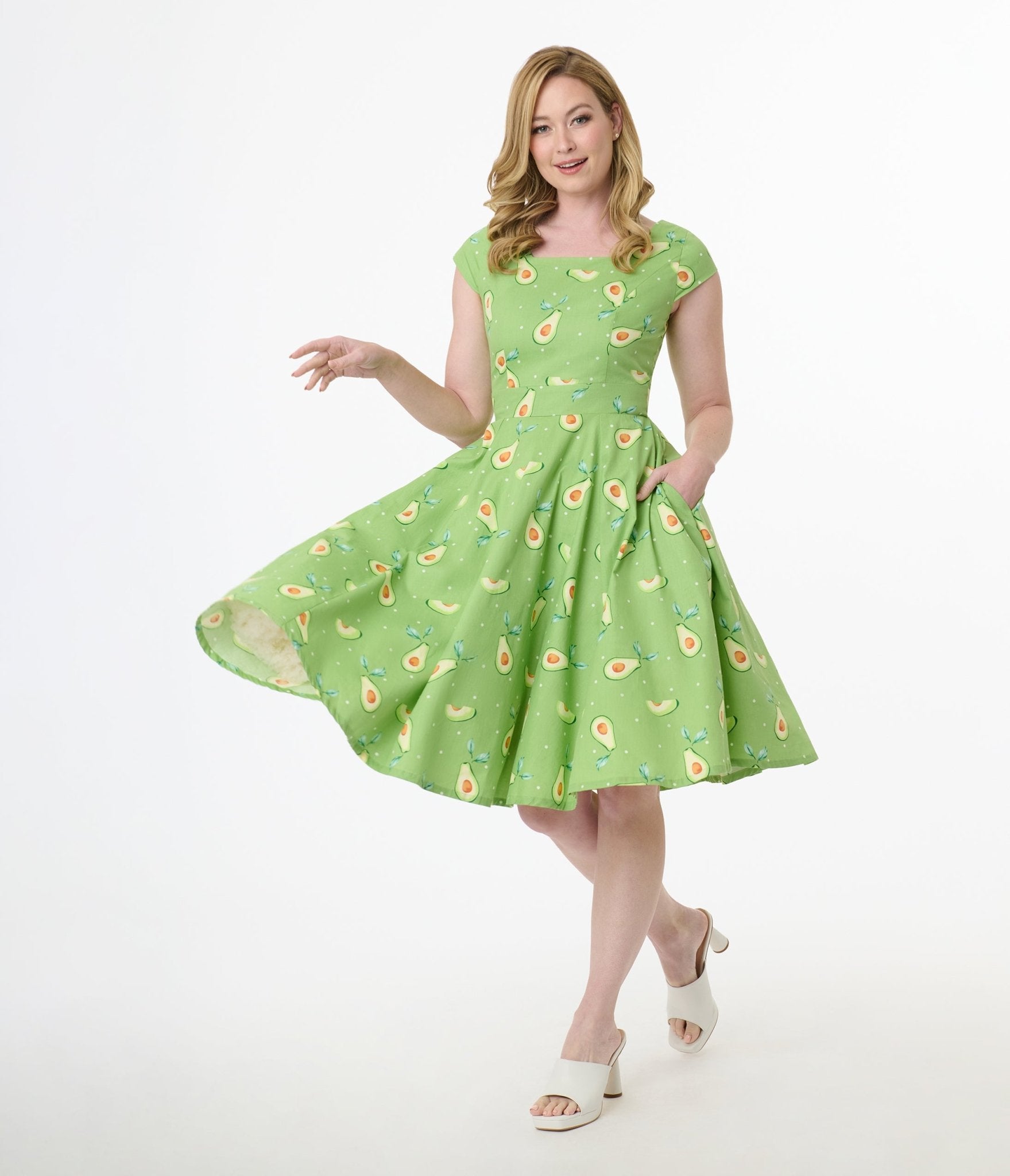 Magnolia Place Green Avocado Print Anna Cotton Swing Dress - Unique Vintage - Womens, DRESSES, SWING