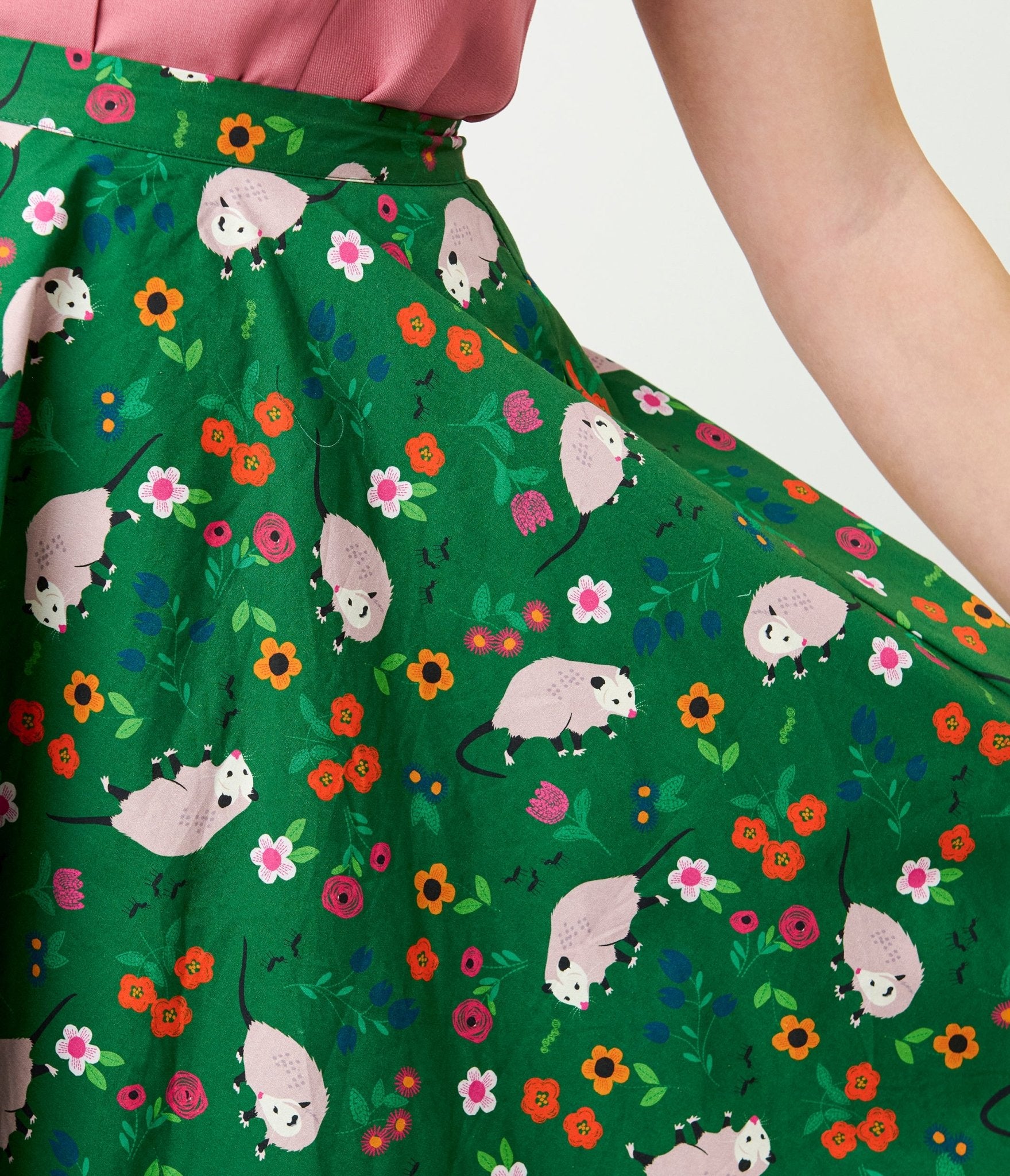 Magnolia Place Green Awesome Opossum Sally Swing Skirt - Unique Vintage - Womens, BOTTOMS, SKIRTS