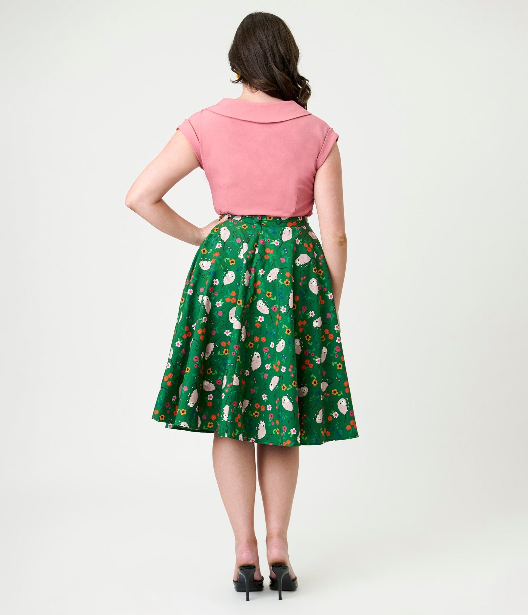 Magnolia Place Green Awesome Opossum Sally Swing Skirt - Unique Vintage - Womens, BOTTOMS, SKIRTS