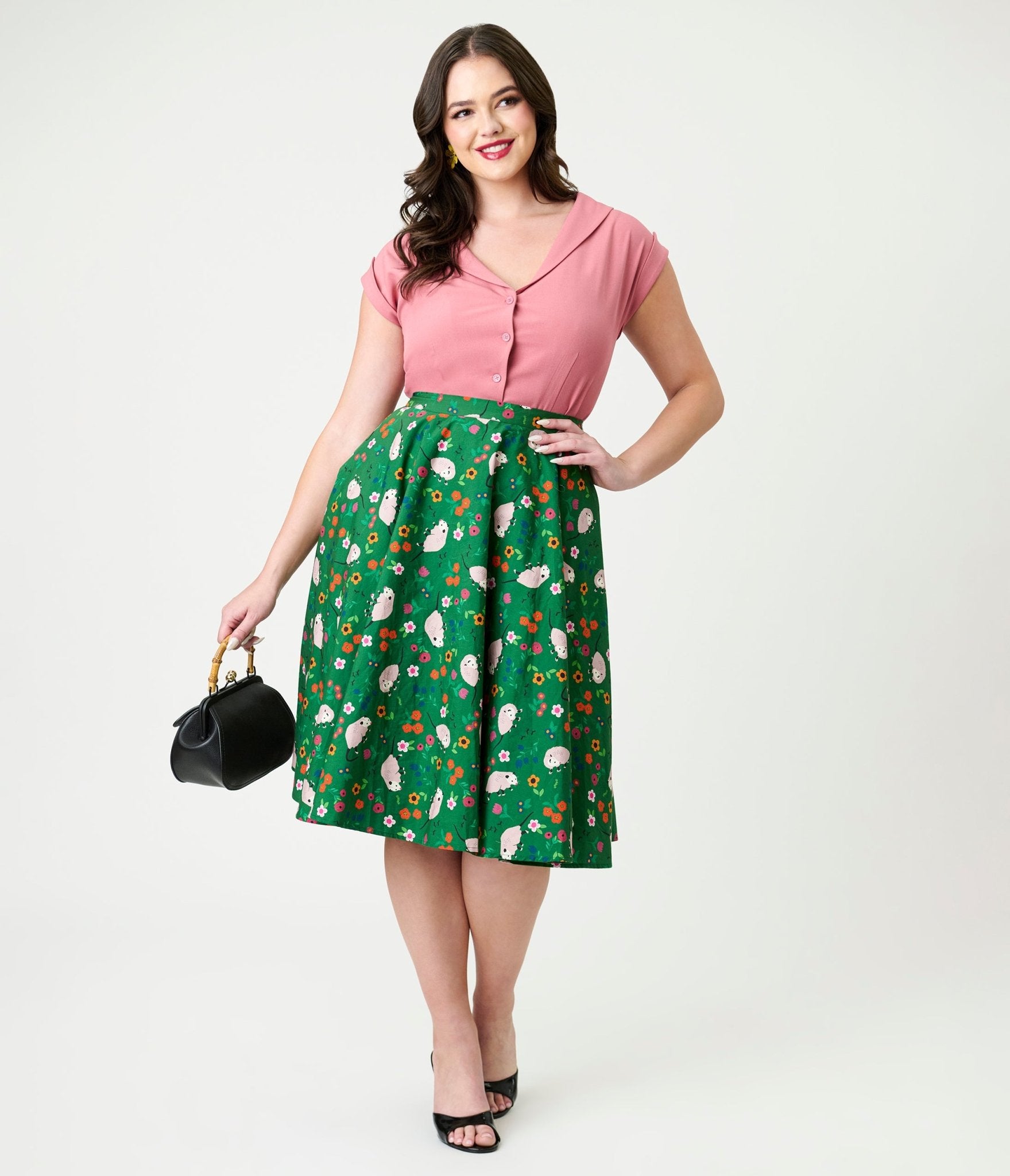 Magnolia Place Green Awesome Opossum Sally Swing Skirt - Unique Vintage - Womens, BOTTOMS, SKIRTS