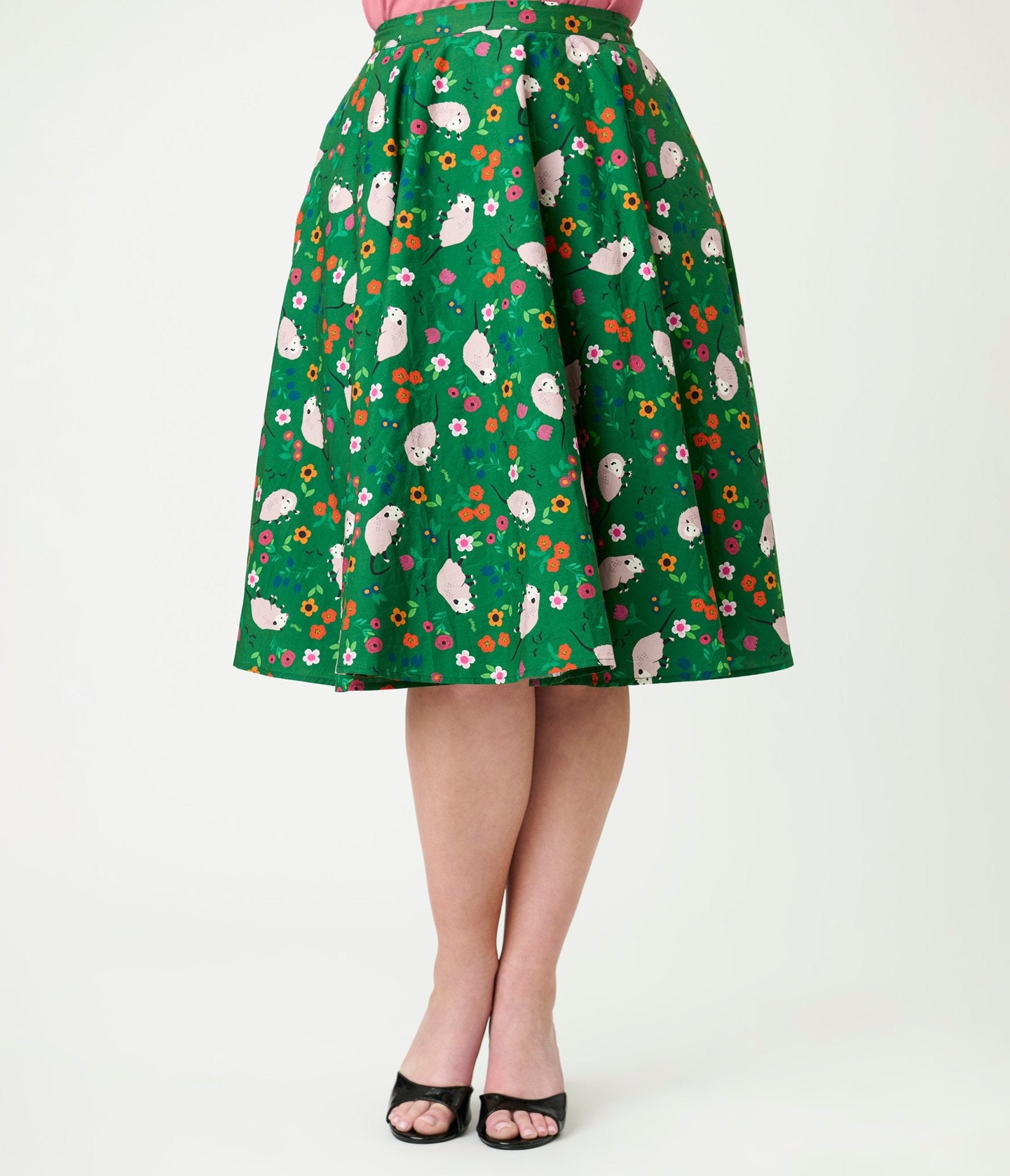 Magnolia Place Green Awesome Opossum Sally Swing Skirt - Unique Vintage - Womens, BOTTOMS, SKIRTS