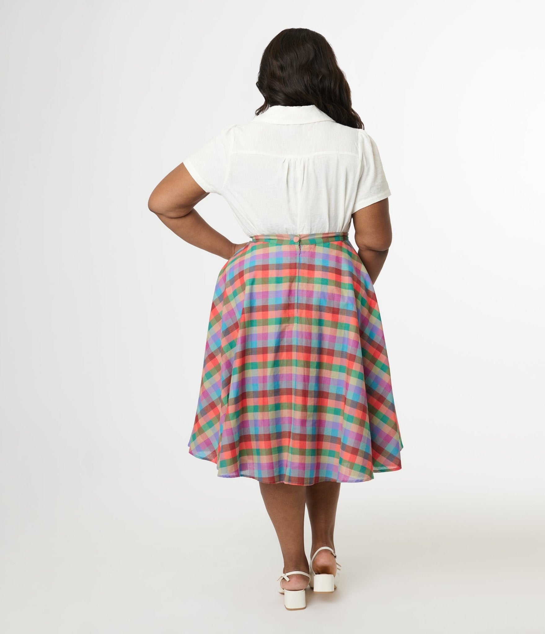Magnolia Place Plus Size 1950s Multicolor Madras Plaid Cotton Sally Swing Skirt - Unique Vintage - Womens, BOTTOMS, SKIRTS