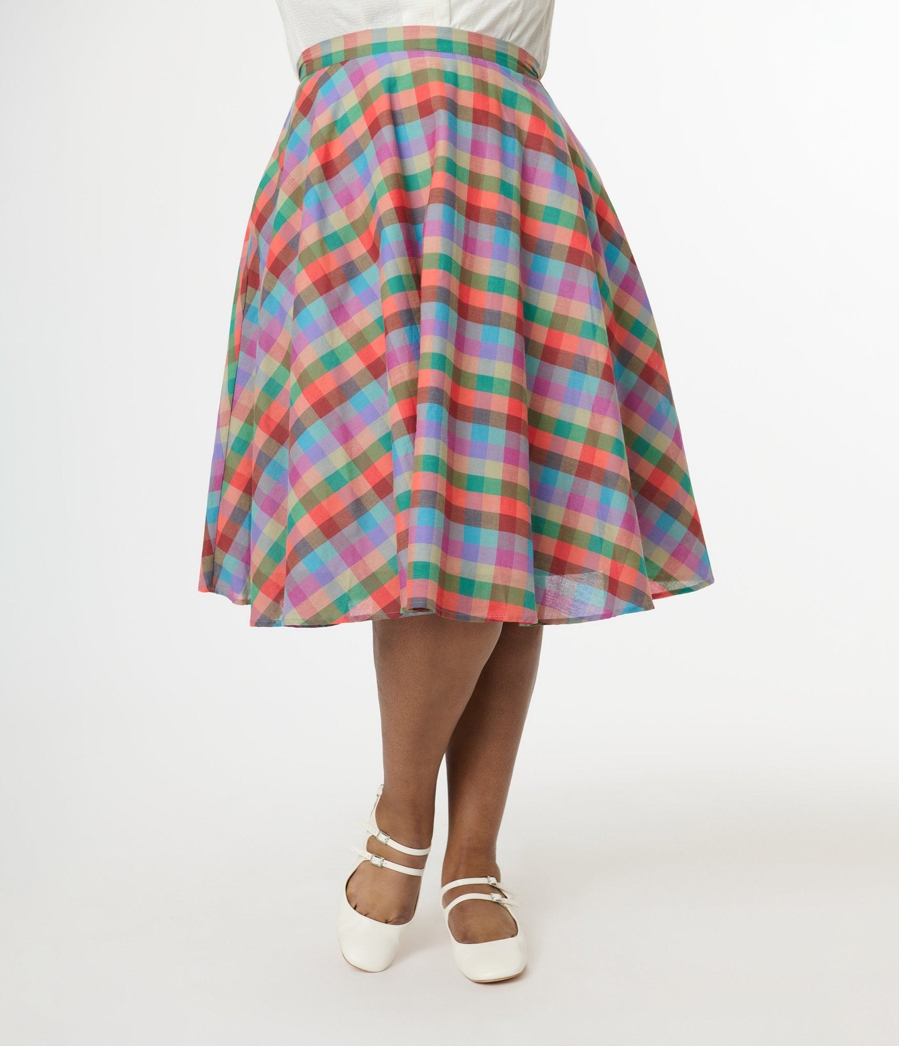Magnolia Place Plus Size 1950s Multicolor Madras Plaid Cotton Sally Swing Skirt - Unique Vintage - Womens, BOTTOMS, SKIRTS
