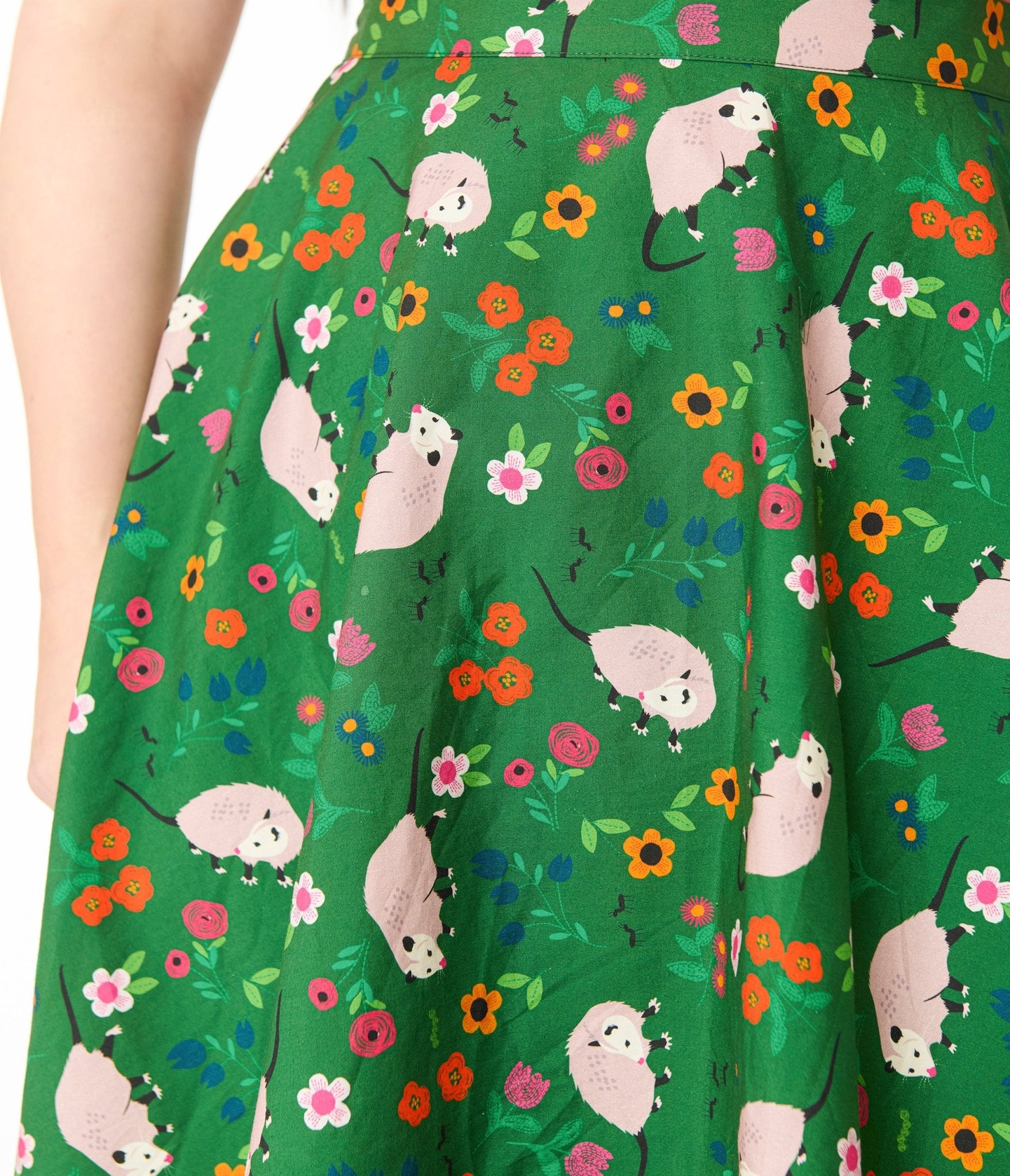 Magnolia Place Plus Size Green Awesome Opossum Sally Swing Skirt - Unique Vintage - Womens, BOTTOMS, SKIRTS