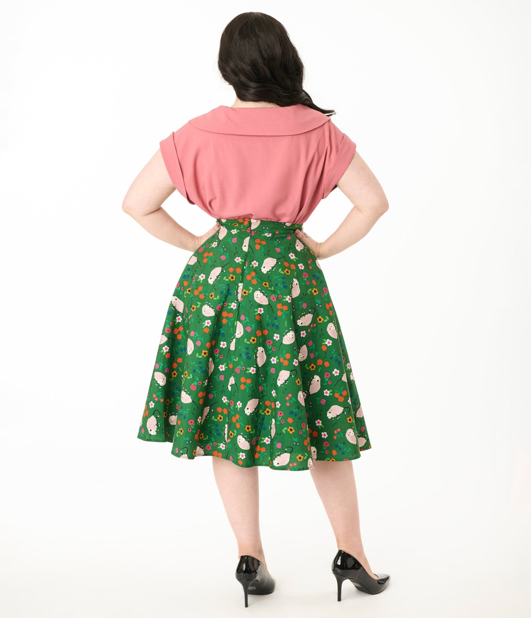 Magnolia Place Plus Size Green Awesome Opossum Sally Swing Skirt - Unique Vintage - Womens, BOTTOMS, SKIRTS
