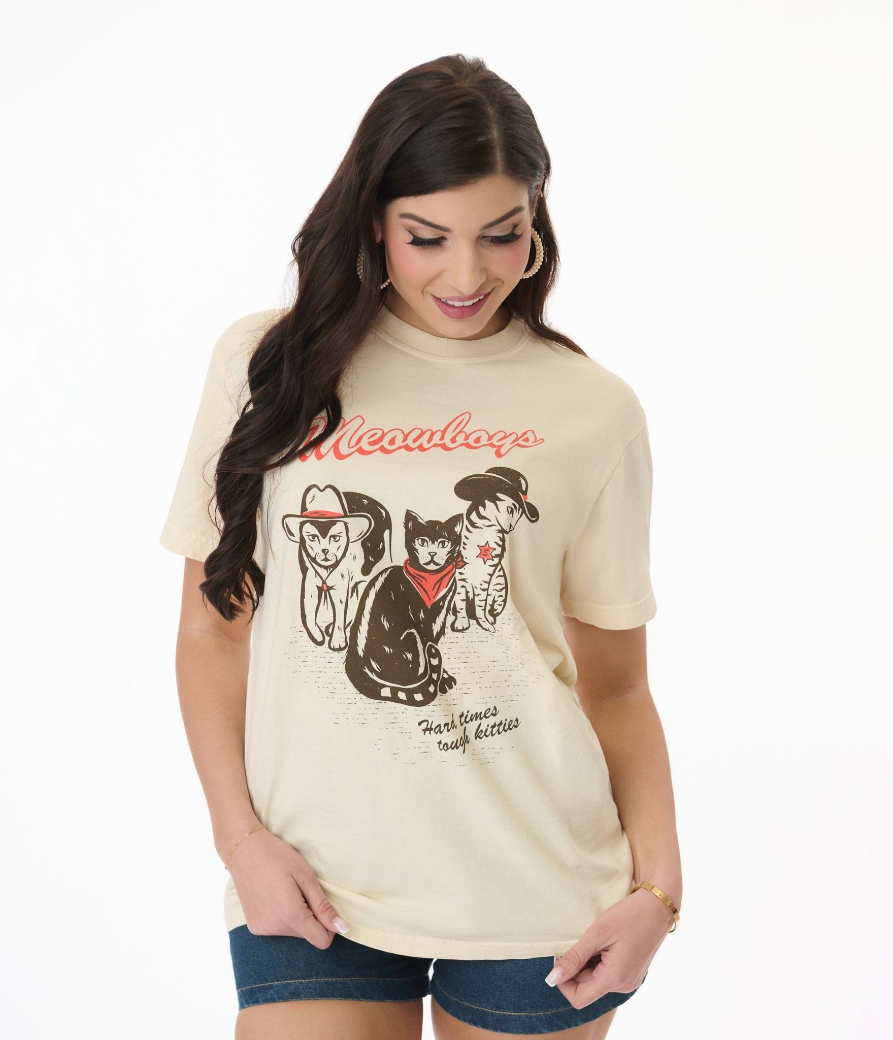 Meowboys Western Unisex Graphic Tee - Unique Vintage - Womens, GRAPHIC TEES, TANKS