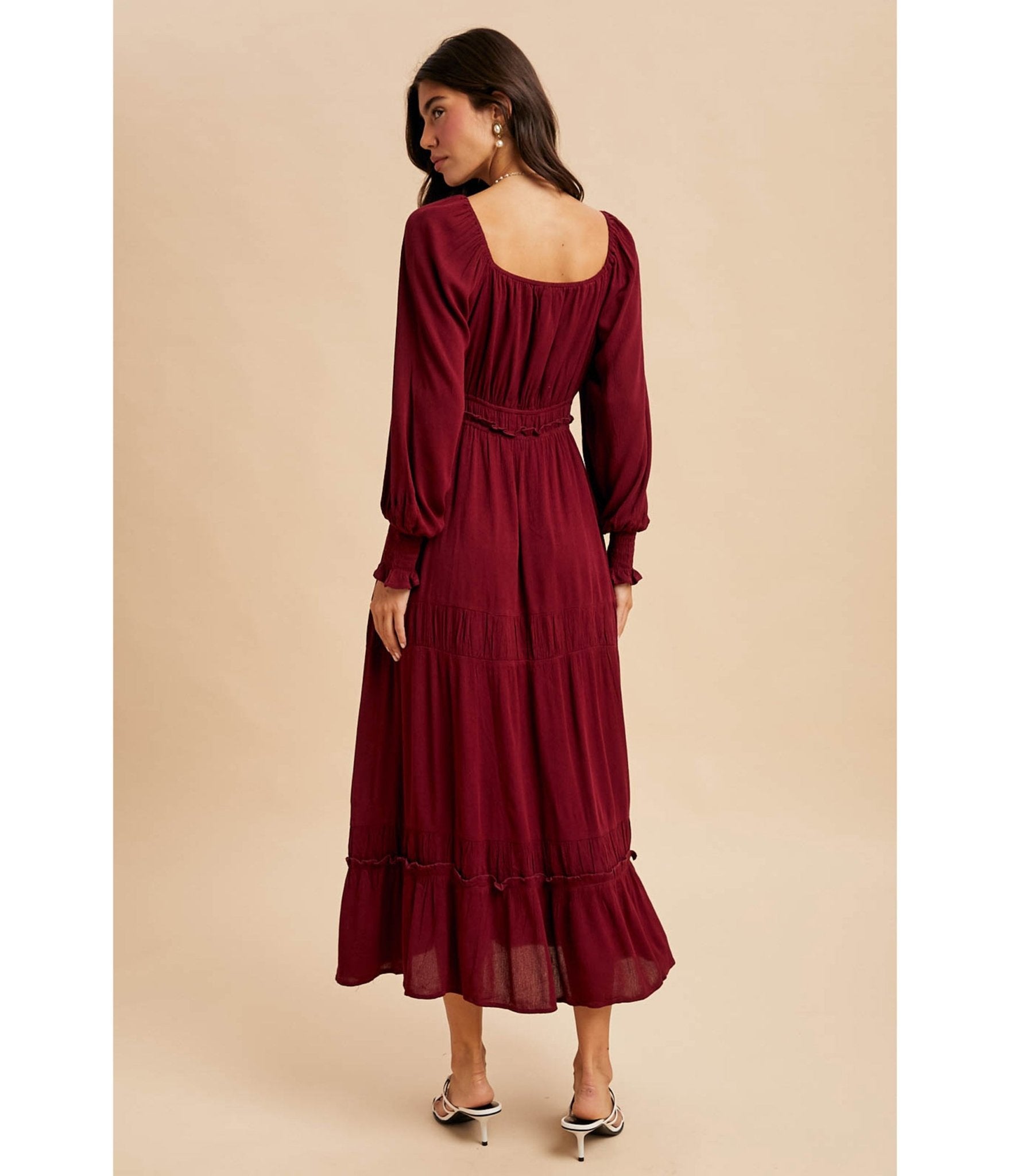 Merlot Square Neck Maxi Dress - Unique Vintage - Womens, DRESSES, MIDI