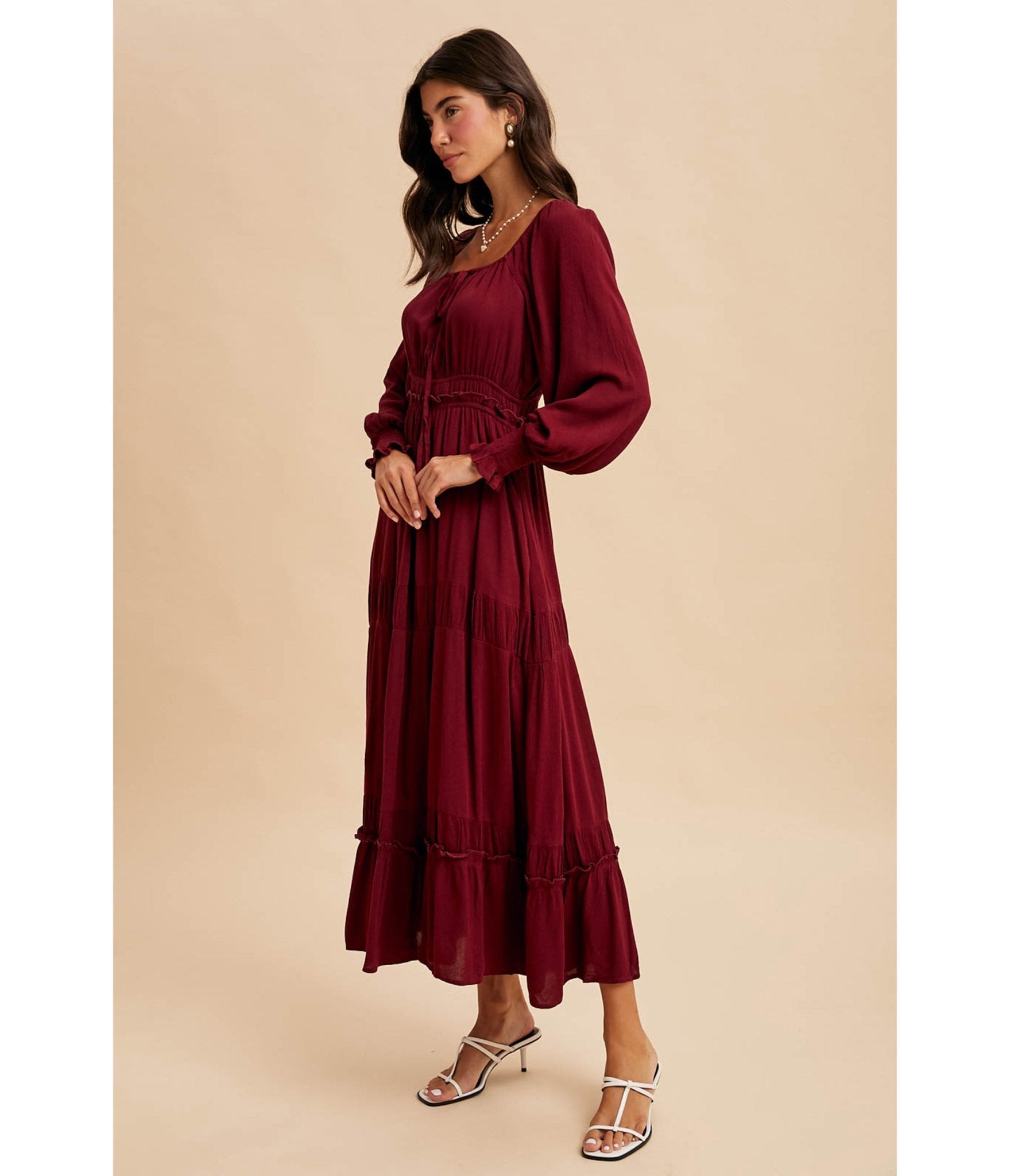 Merlot Square Neck Maxi Dress - Unique Vintage - Womens, DRESSES, MIDI