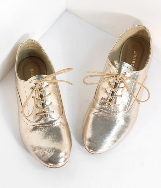 Metallic Gold Classic Lace Up Flats â Unique Vintage