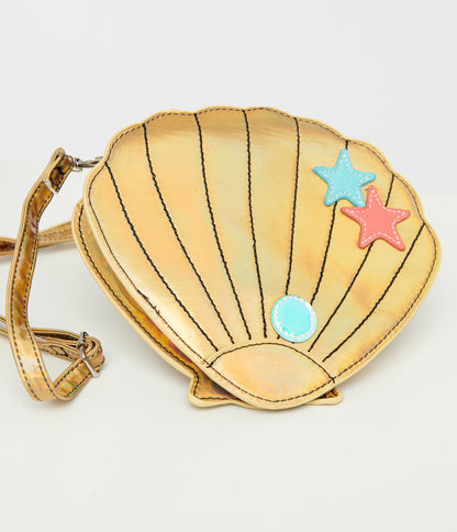 Metallic Gold Sea Shell Crossbody Bag - Unique Vintage - Womens, ACCESSORIES, HANDBAGS