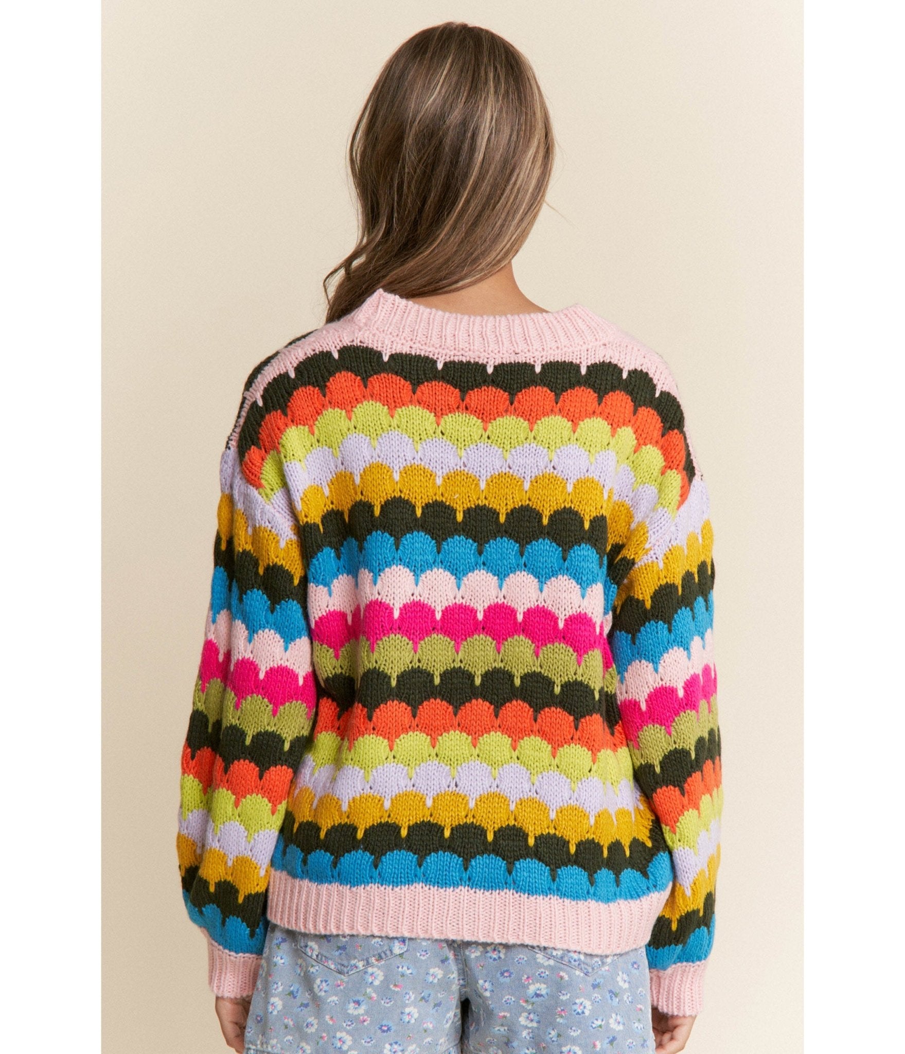 Multicolor Fish Scale Knit Cardigan - Unique Vintage - Womens, TOPS, OUTERWEAR