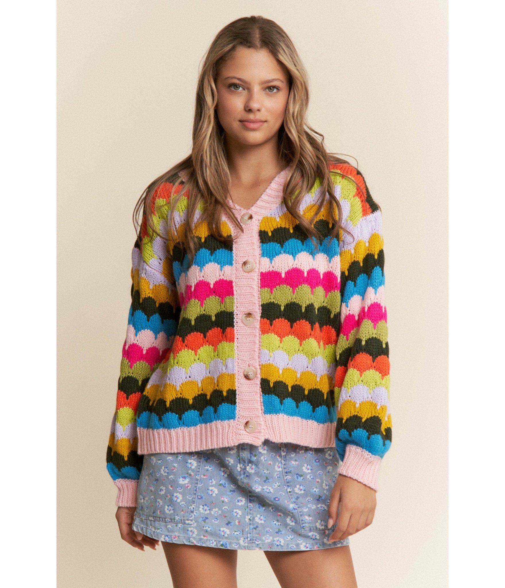 Multicolor Fish Scale Knit Cardigan - Unique Vintage - Womens, TOPS, OUTERWEAR