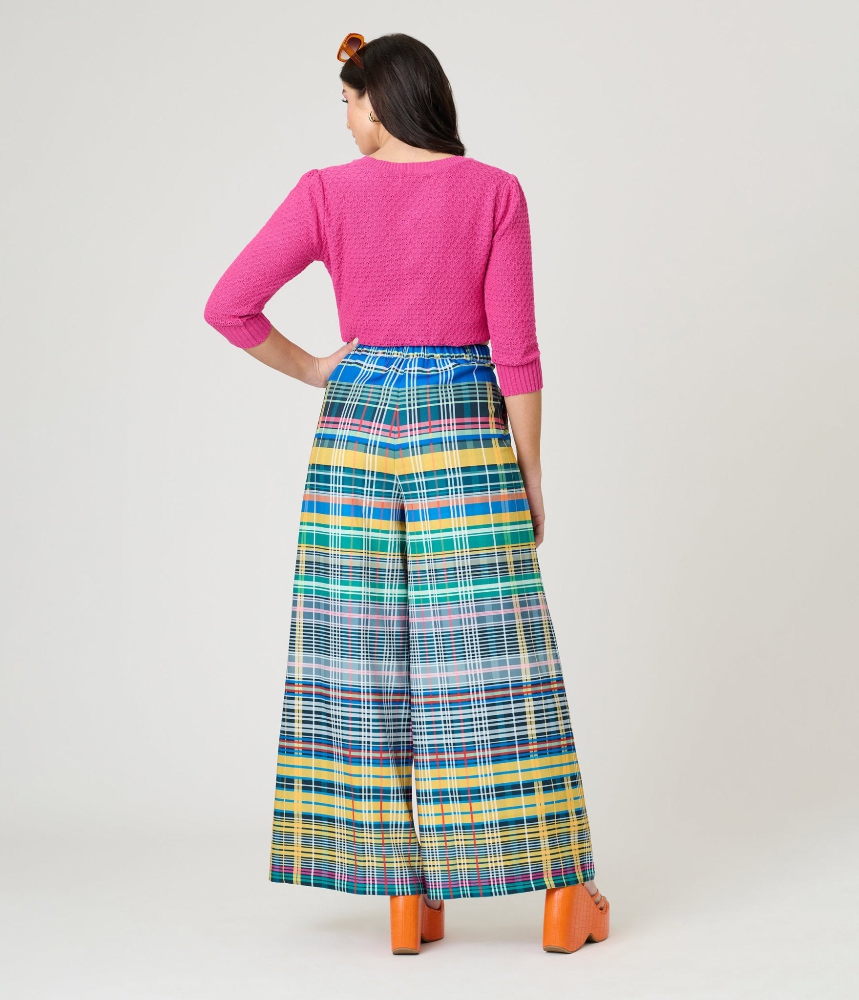 Multicolor Plaid Loose Straight Leg Pants - Unique Vintage - Womens, BOTTOMS, PANTS