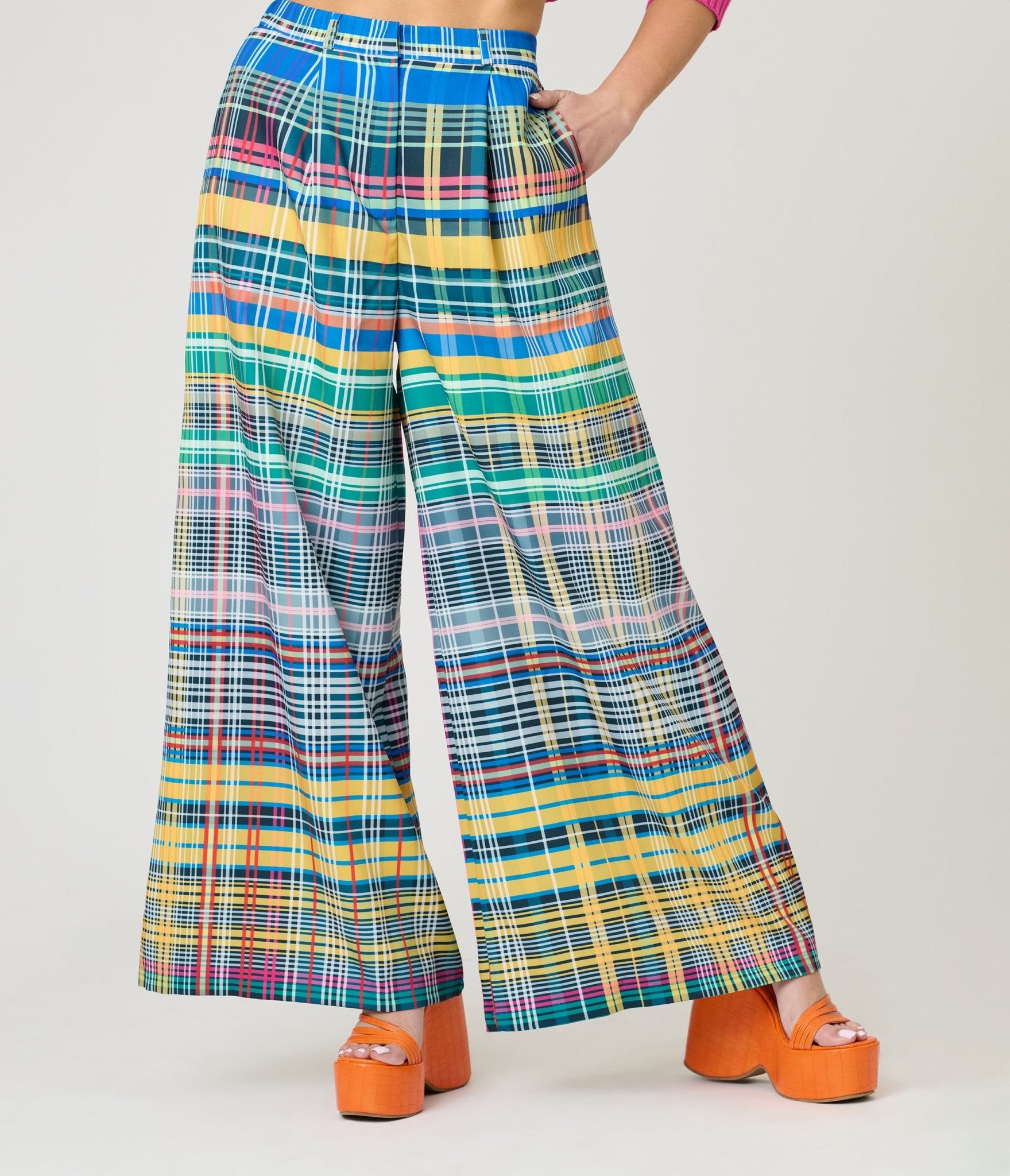 Multicolor Plaid Loose Straight Leg Pants - Unique Vintage - Womens, BOTTOMS, PANTS