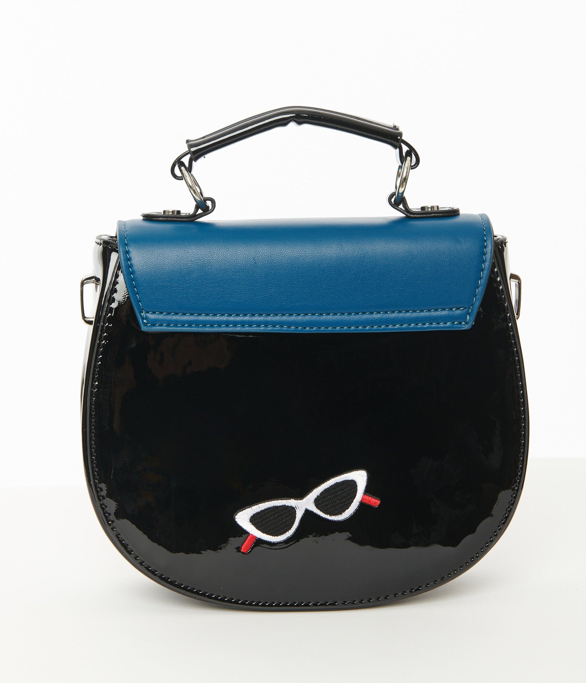 Navy & Black Patent Leatherette Portofino Handbag - Unique Vintage - Womens, ACCESSORIES, HANDBAGS